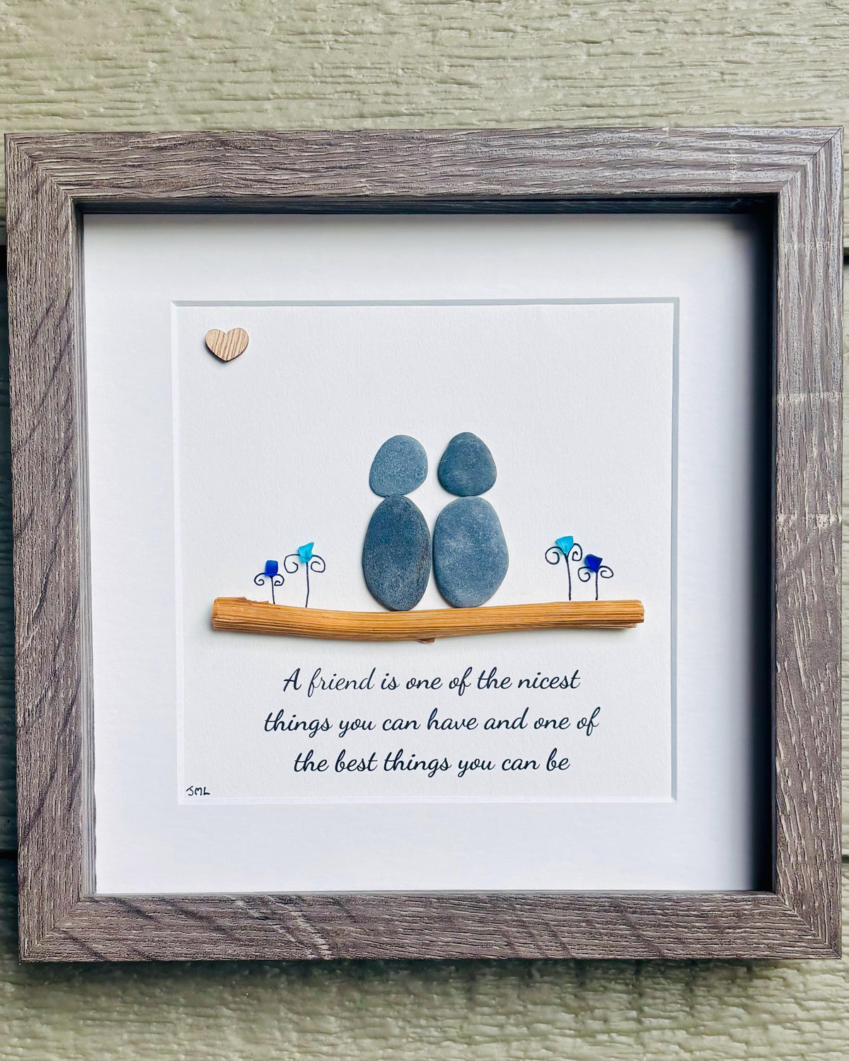 Friendship Pebble Art | Best-Friend Gift | Sea Glass & Driftwood Artwork | Inspirational Quote Frame