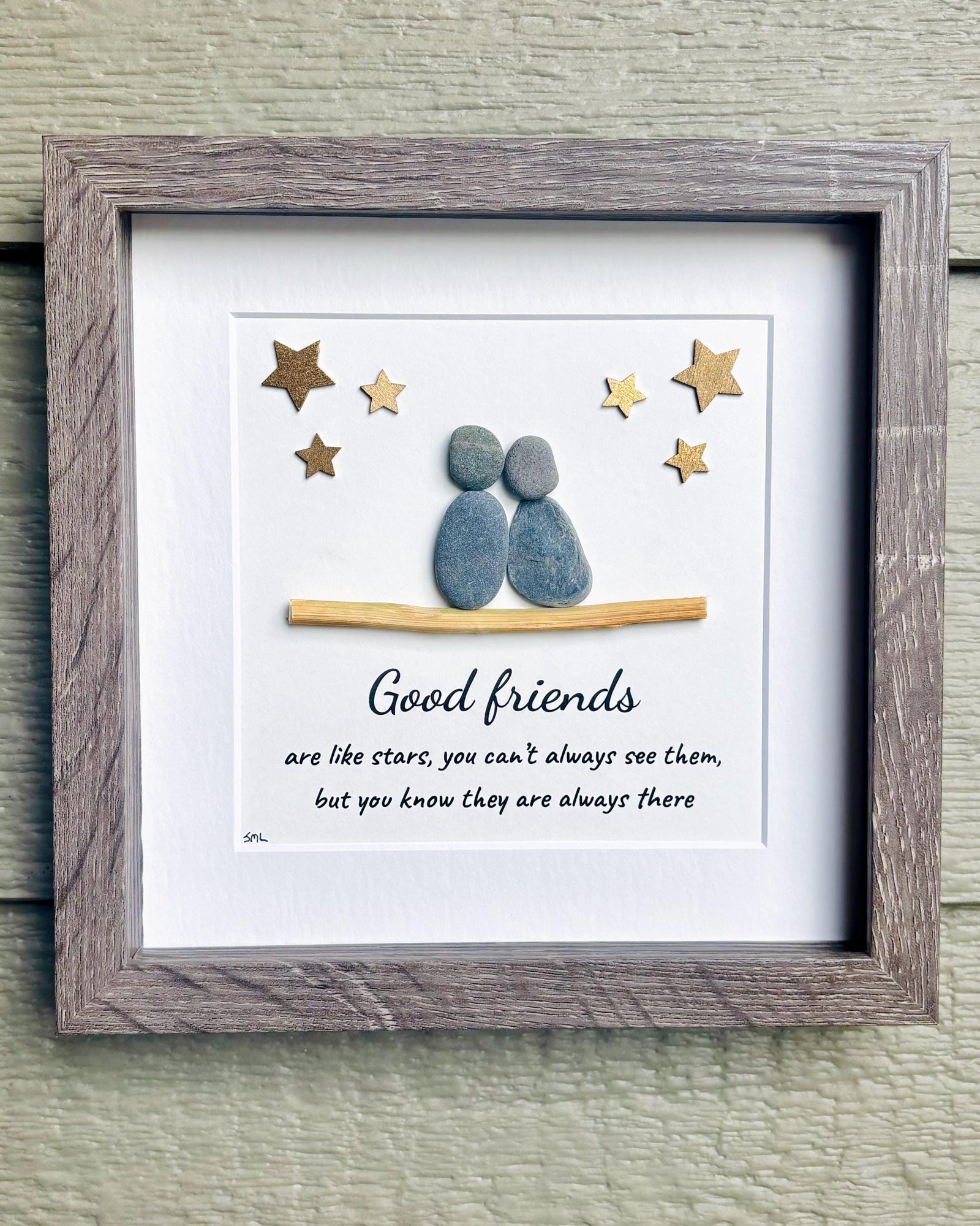 Good Friends Are Like Stars, Framed Pebble Art Friendship Gift (9x9”)