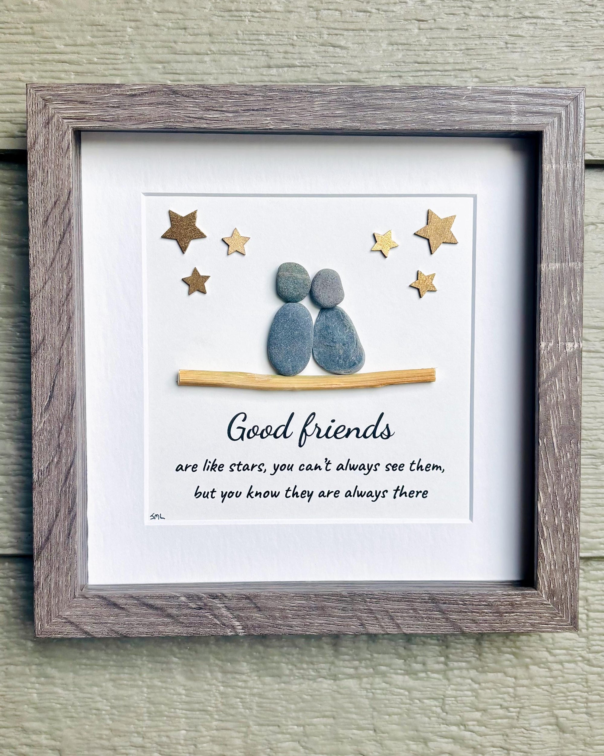 Good Friends Are Like Stars, Framed Pebble Art Friendship Gift (9x9”)