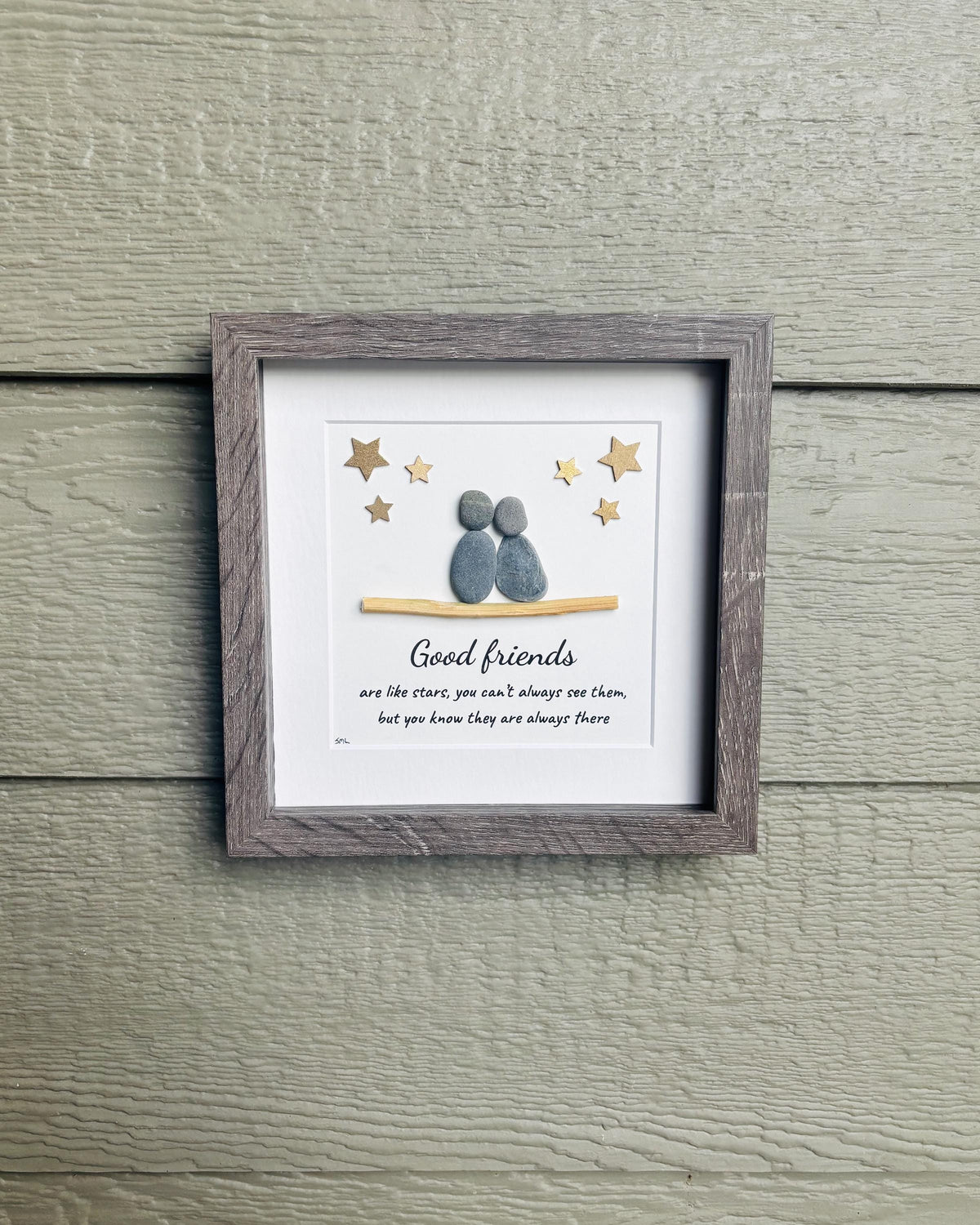 Good Friends Are Like Stars, Framed Pebble Art Friendship Gift (9x9”)