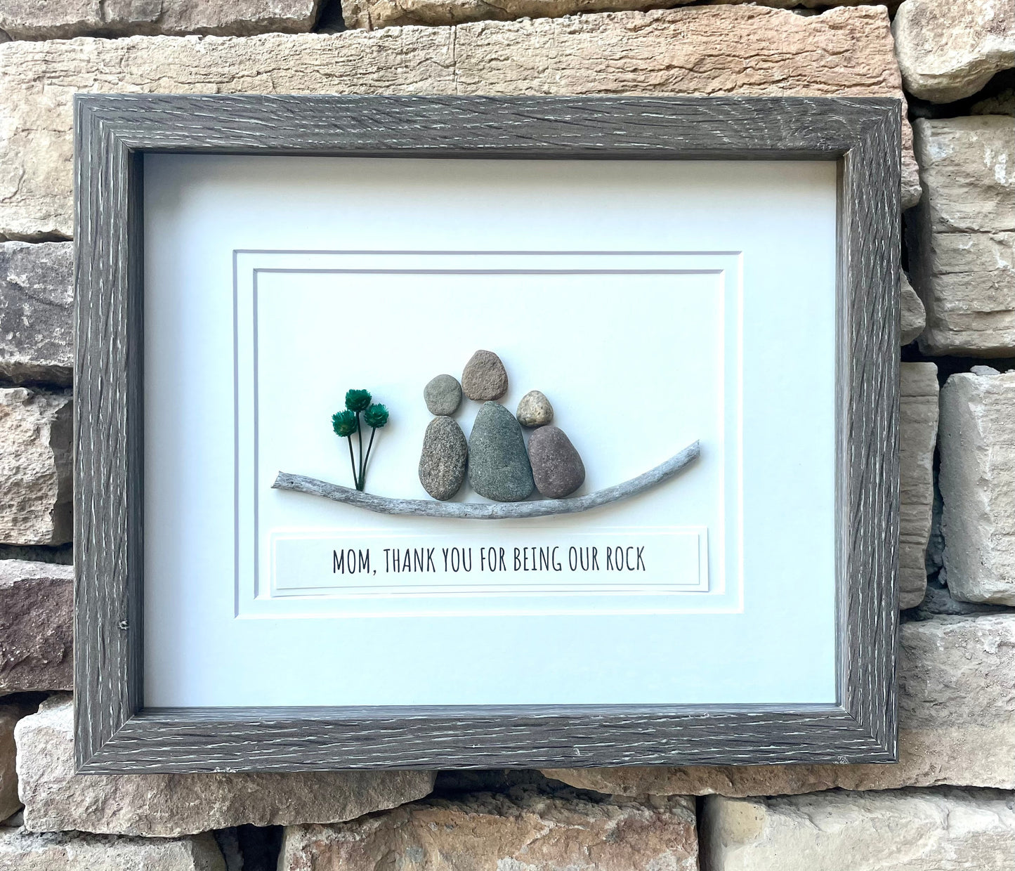 Framed Pebble Art, Mom of Two Kids, Unique Family Gift