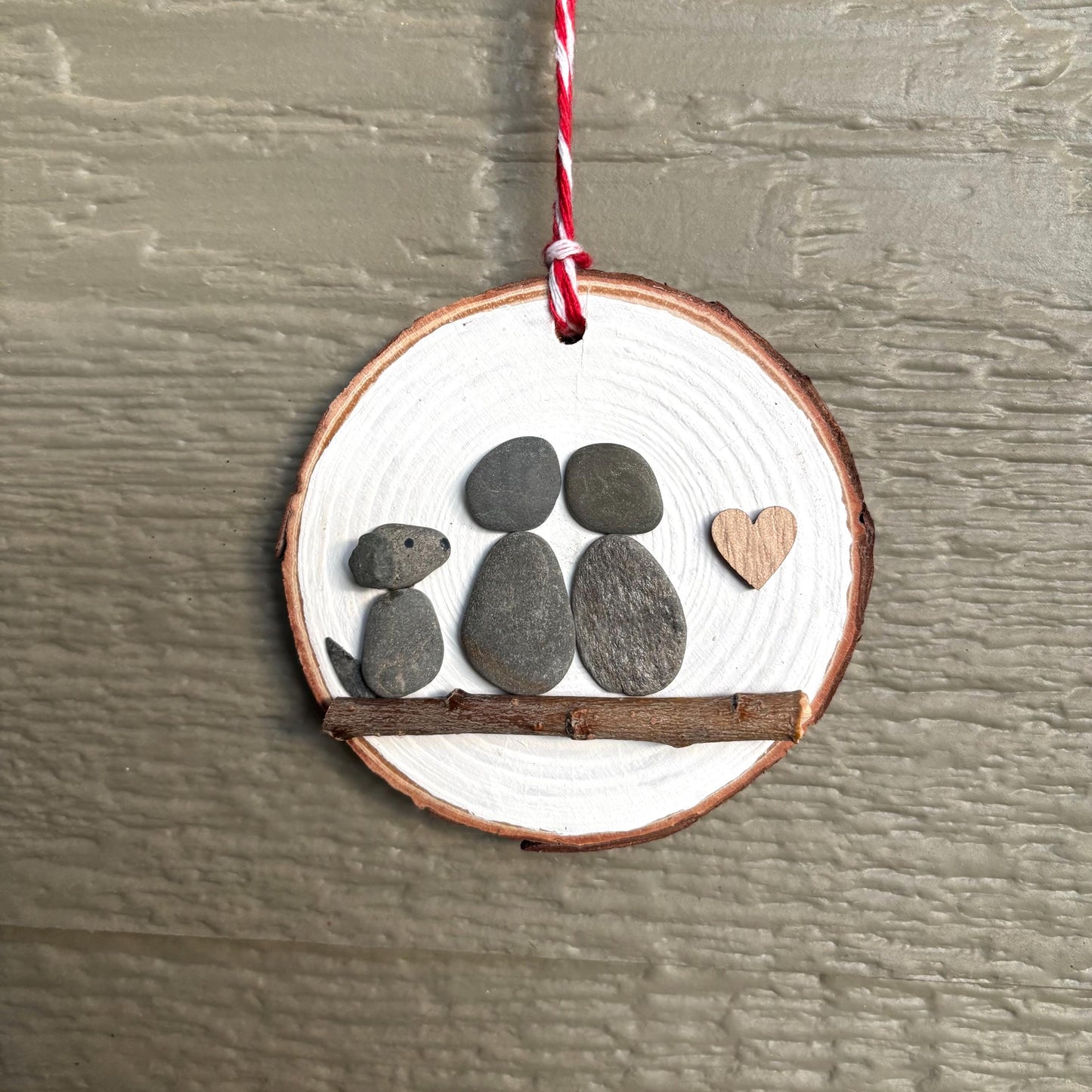 Pebble Art Couple Ornament with Dog | Handmade Pet Lover Gift