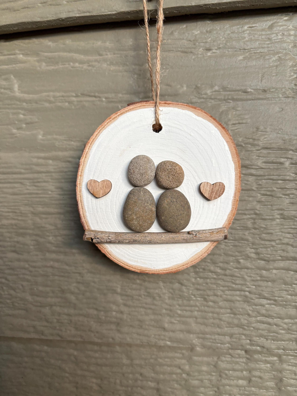 Pebble Art Couple in Love Ornament on Wood Round Backing | Handmade Unique Holiday Gift