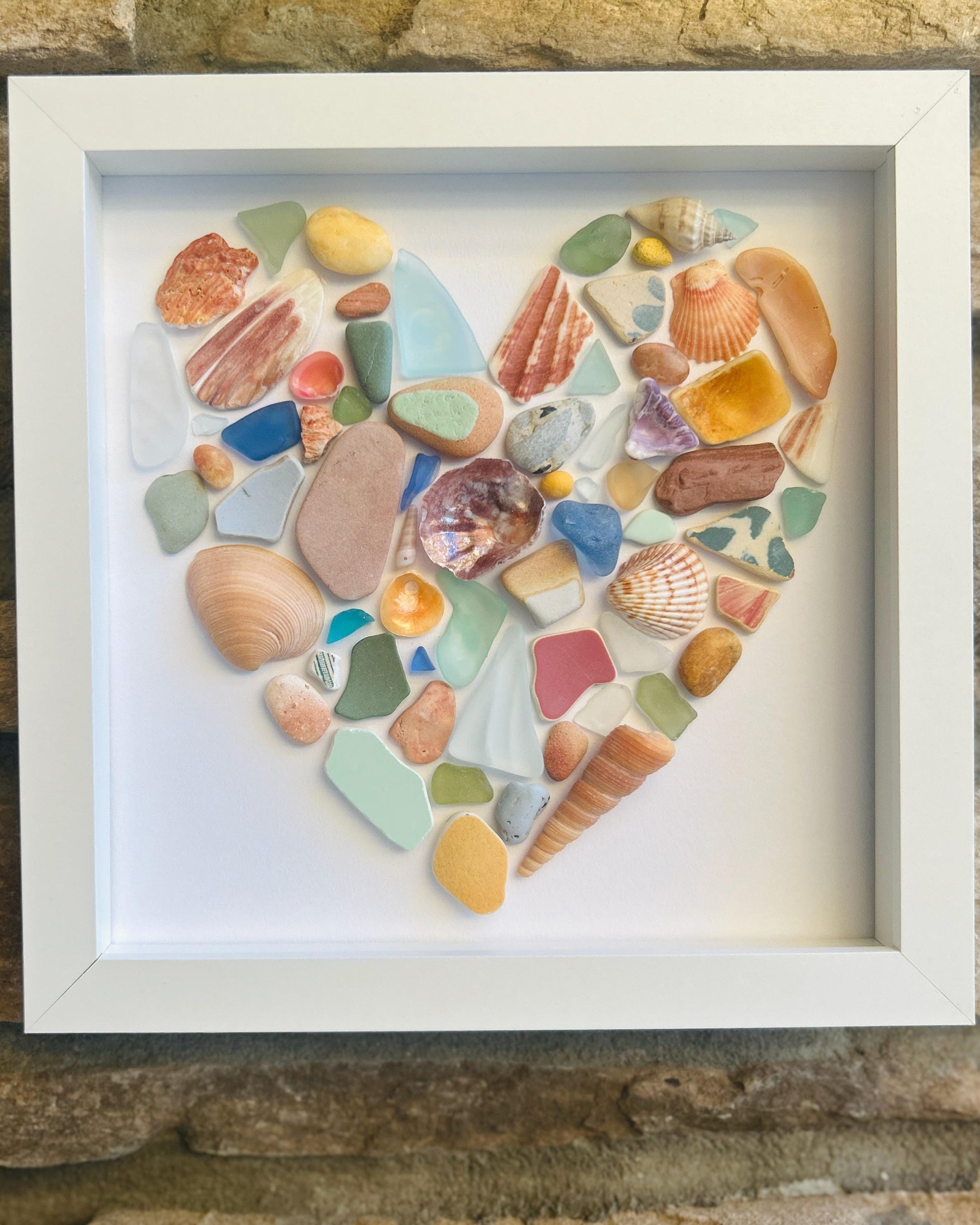 Sea Glass Heart Art | Scottish Shell & Pottery Mosaic, Coastal Decor
