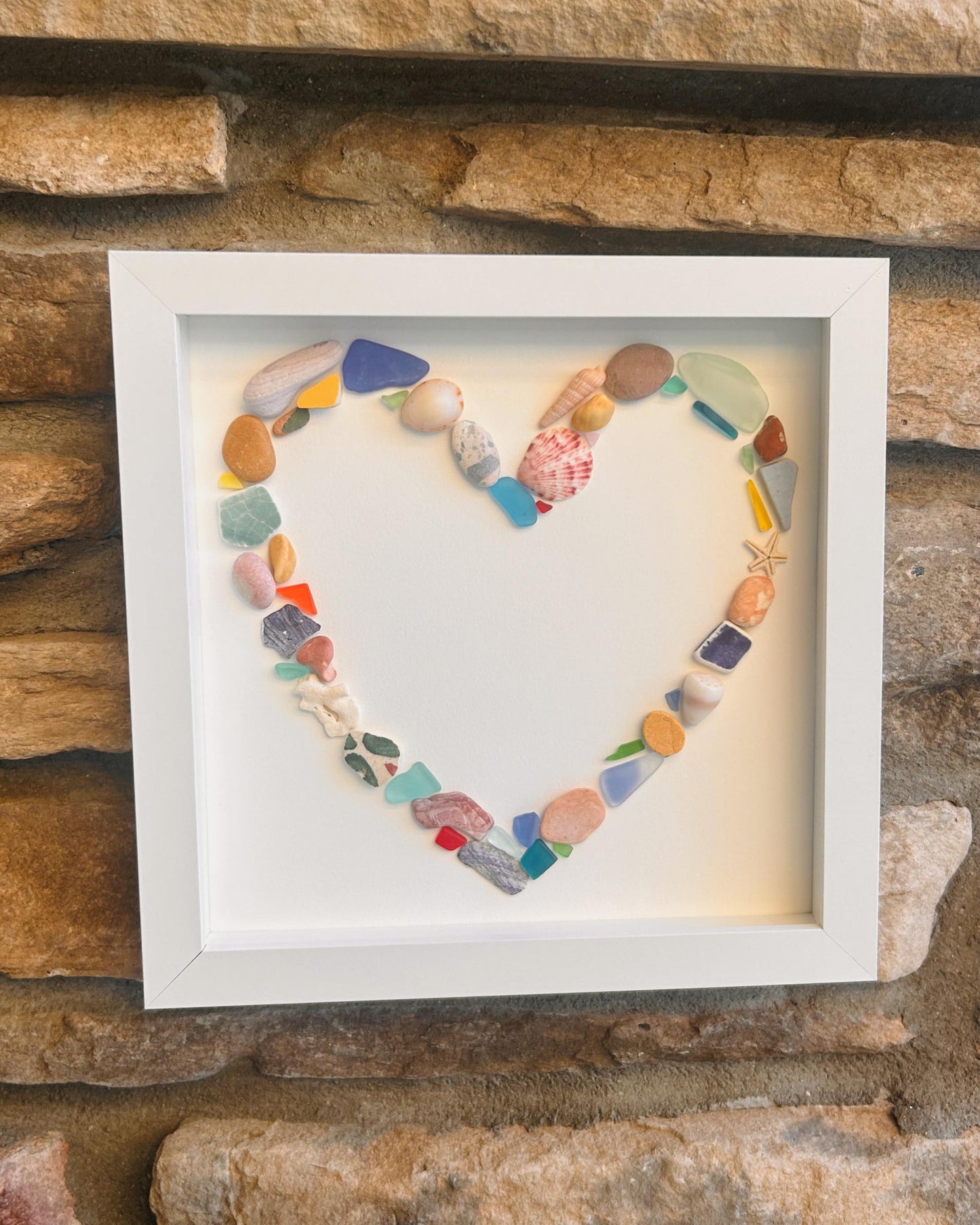 Seaglass Heart Collage, Framed Beach Decor, Scottish Coastal Art