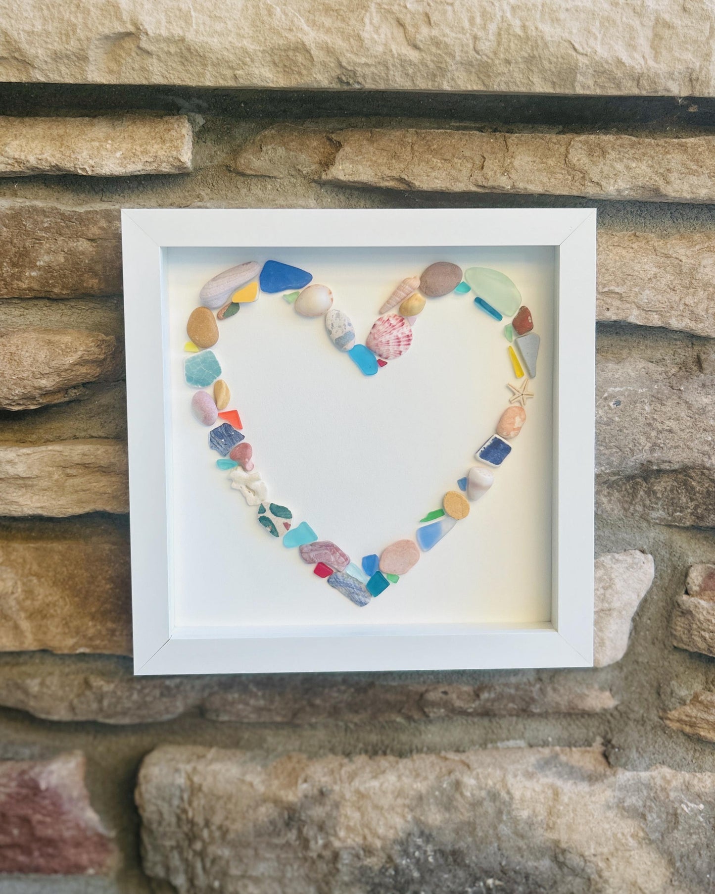Seaglass Heart Collage, Framed Beach Decor, Scottish Coastal Art