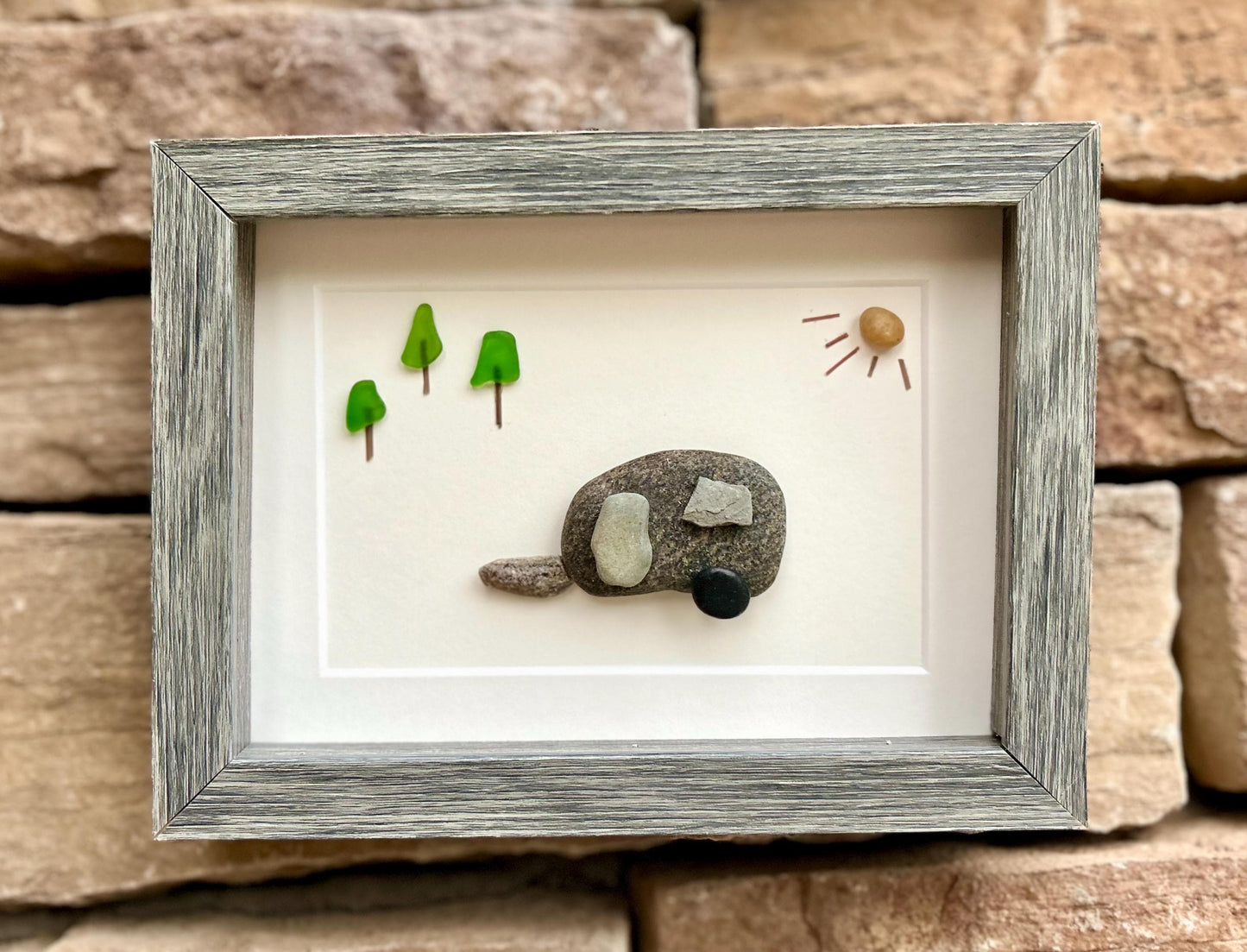 RV / Caravan / Camper Van / 5" x 7" Handmade Pebble Artwork - Unique Wall Art for people or families that hit the road