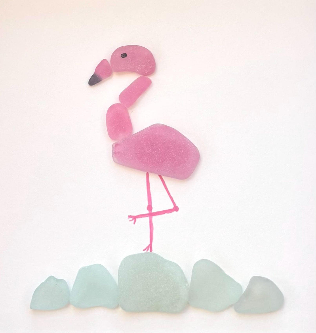 Handmade Flamingo Sea Glass Art | 9x9 Colorful Coastal Wall Decor