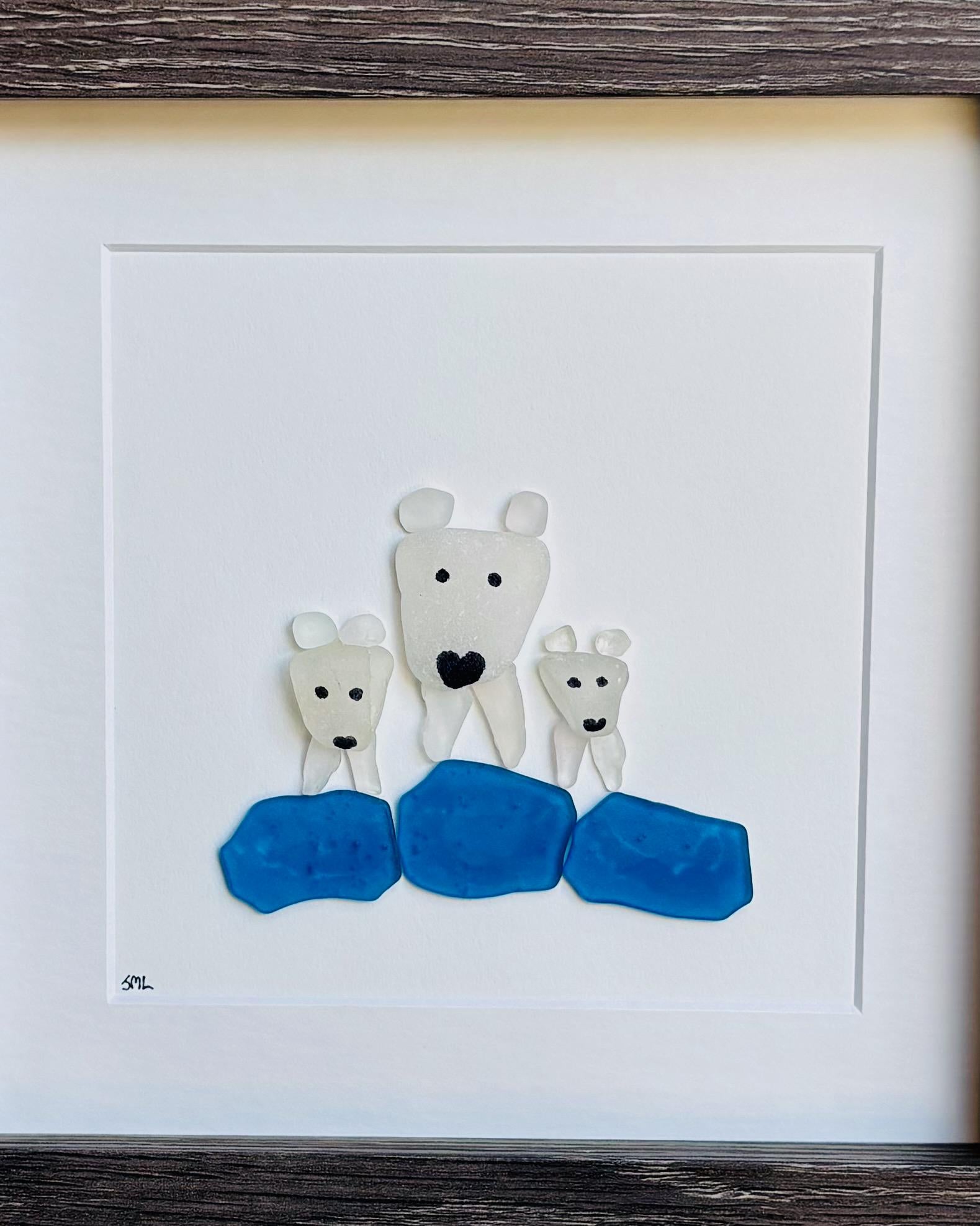 Sea Glass Polar Bear Family Art | Handmade Winter Wall Decor