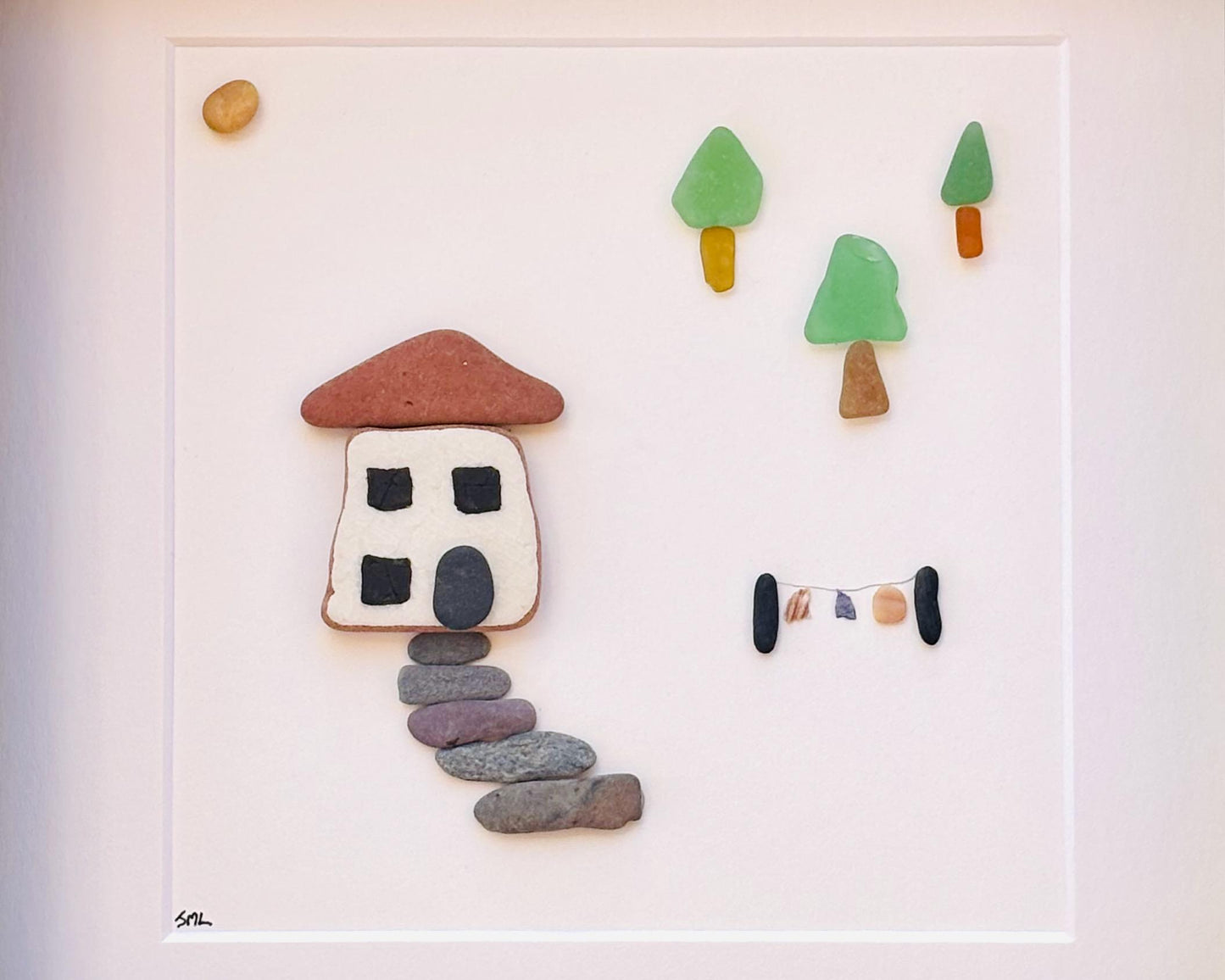 Sea Glass Pebble Art | Handmade Coastal Cottage Wall Decor