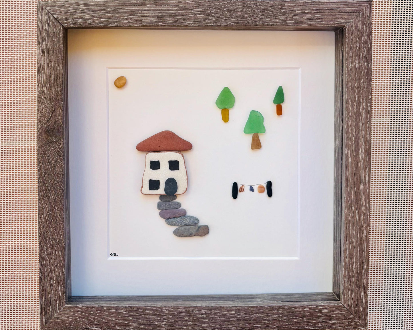 Sea Glass Pebble Art | Handmade Coastal Cottage Wall Decor