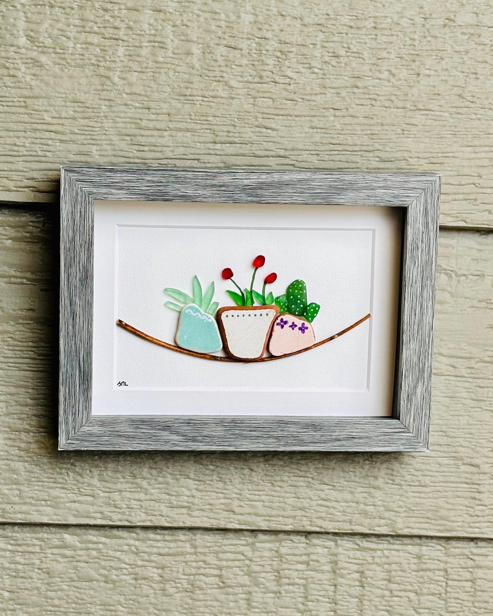 3 Potted Sea Glass and Pebble Plants - Handmade - Garden - Gift for Her - Gift for Him - Birthday