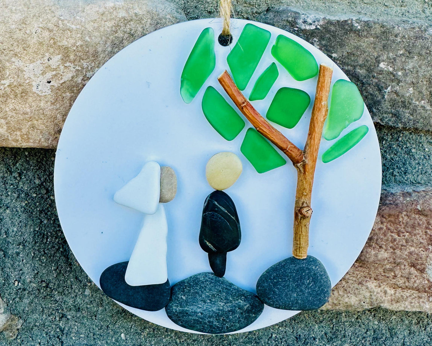 Wedding Scene Ornament | Handmade Pebble Art Couple Under Tree