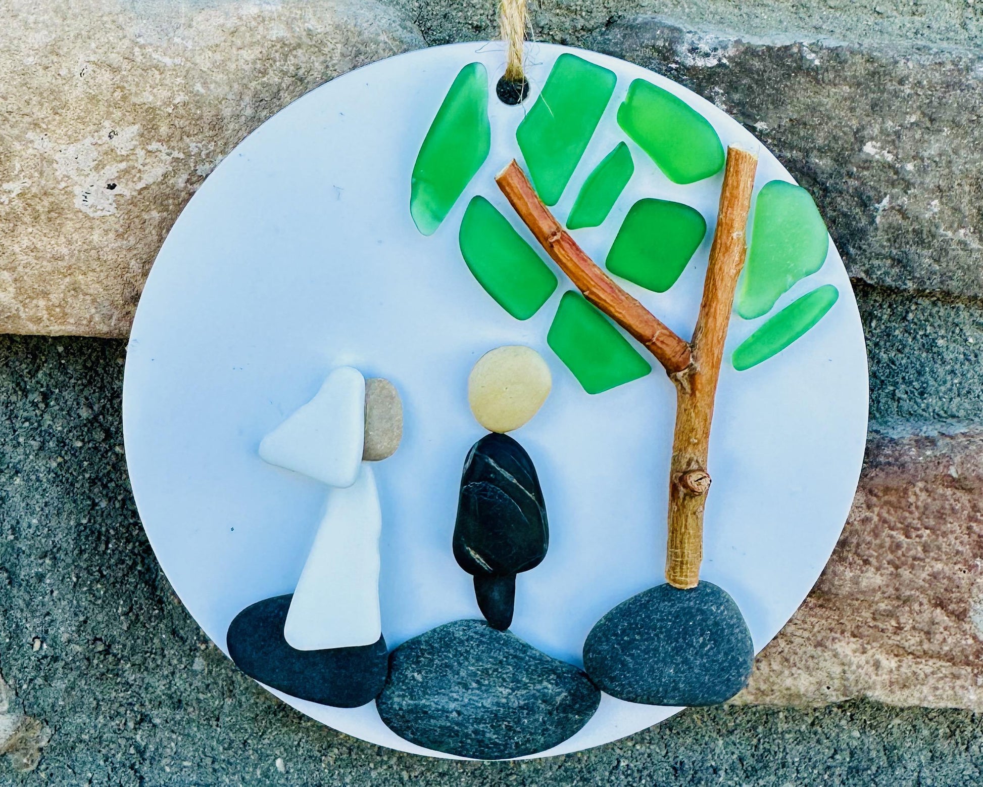 Wedding Scene Ornament | Handmade Pebble Art Couple Under Tree