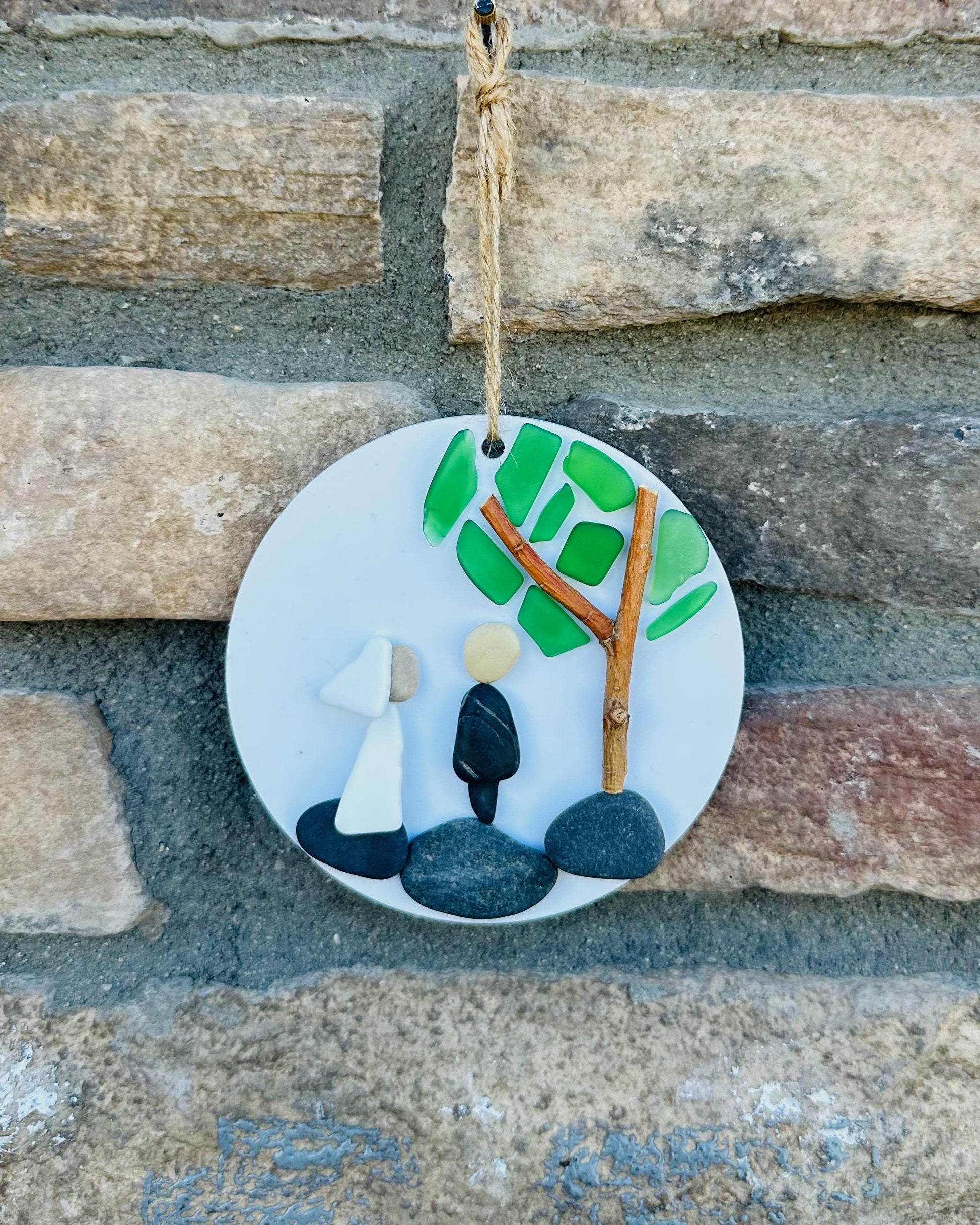 Wedding Scene Ornament | Handmade Pebble Art Couple Under Tree
