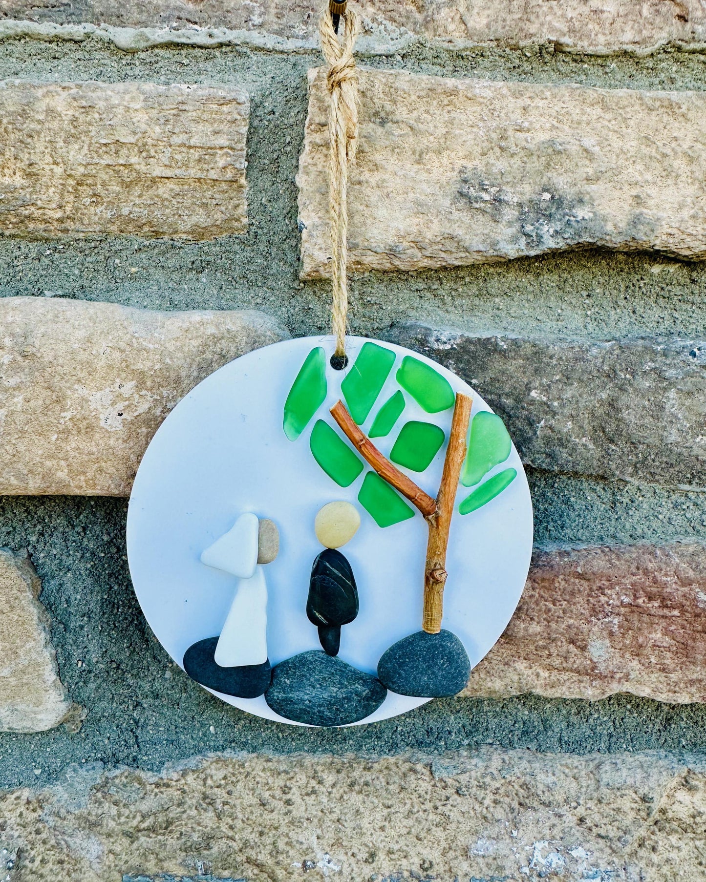 Wedding Scene Ornament | Handmade Pebble Art Couple Under Tree