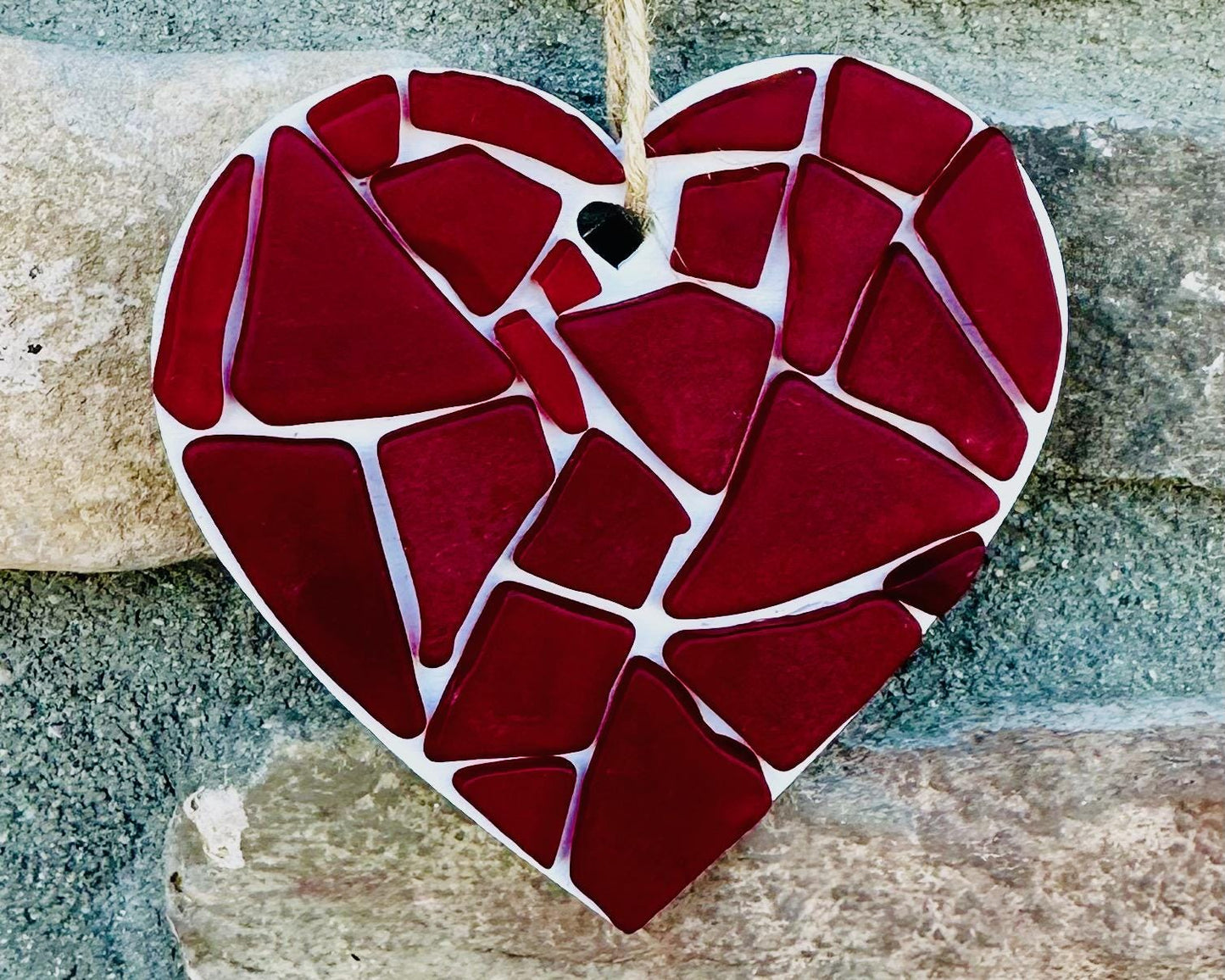 Red Sea Glass Heart Ornament | Handmade Valentine or Anniversary Gift