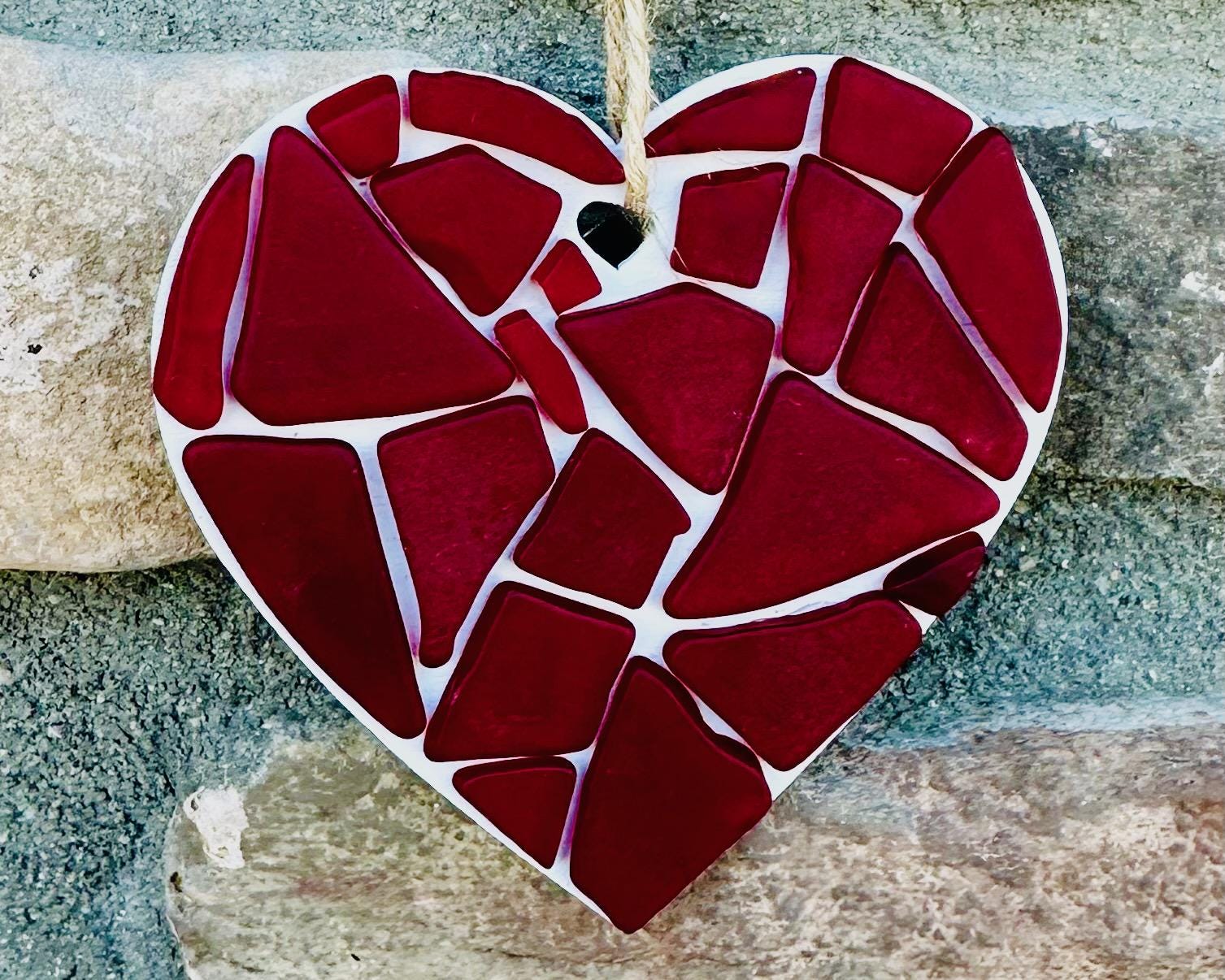 Red Sea Glass Heart Ornament | Handmade Valentine or Anniversary Gift