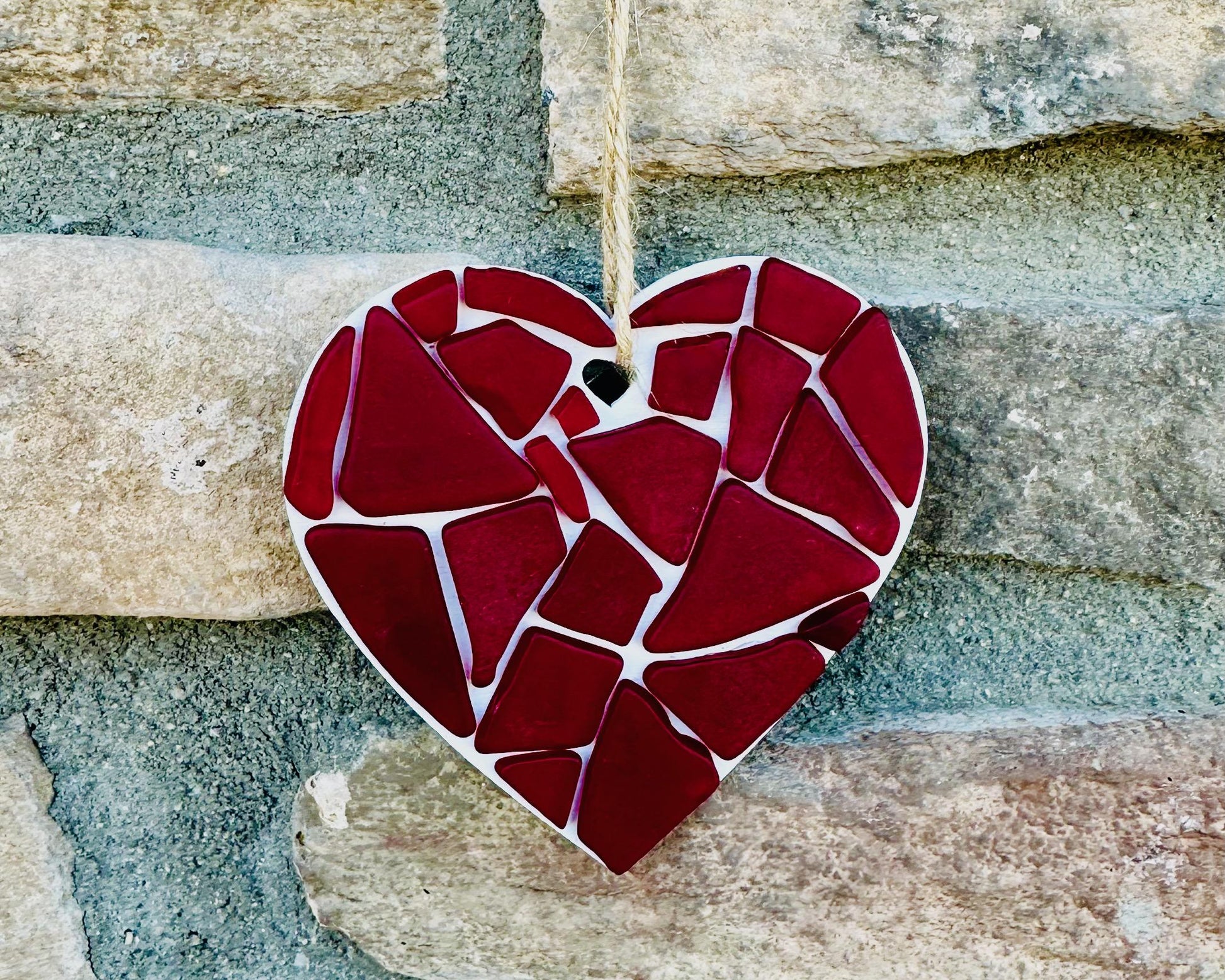 Red Sea Glass Heart Ornament | Handmade Valentine or Anniversary Gift