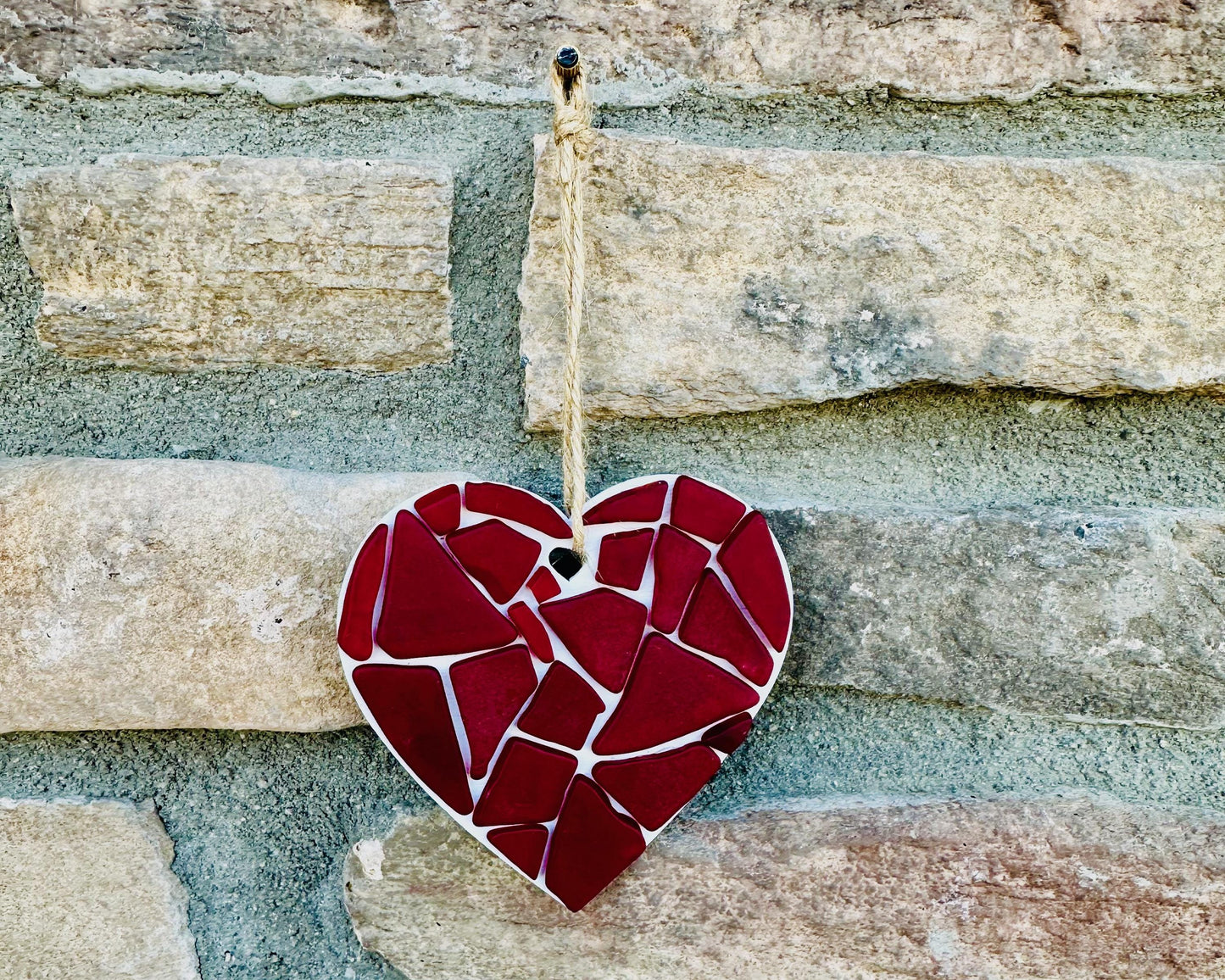 Red Sea Glass Heart Ornament | Handmade Valentine or Anniversary Gift