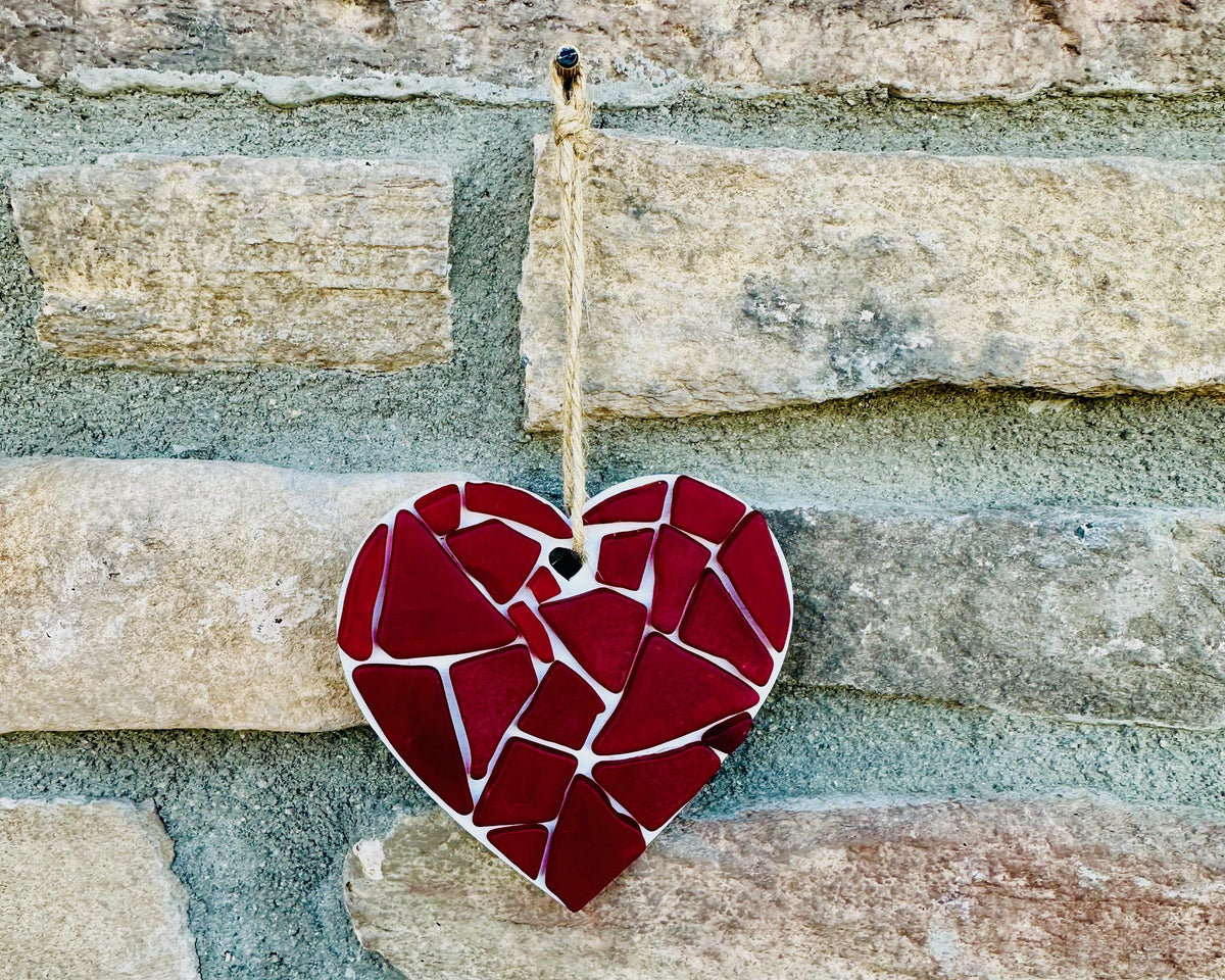 Red Sea Glass Heart Ornament | Handmade Valentine or Anniversary Gift