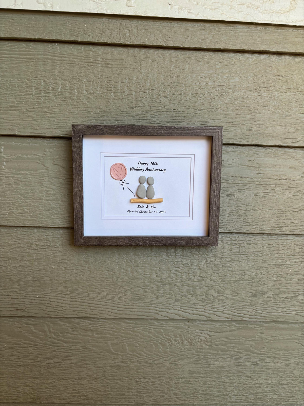 16th Wedding Anniversary Pebble Art | Wax Anniversary Gift