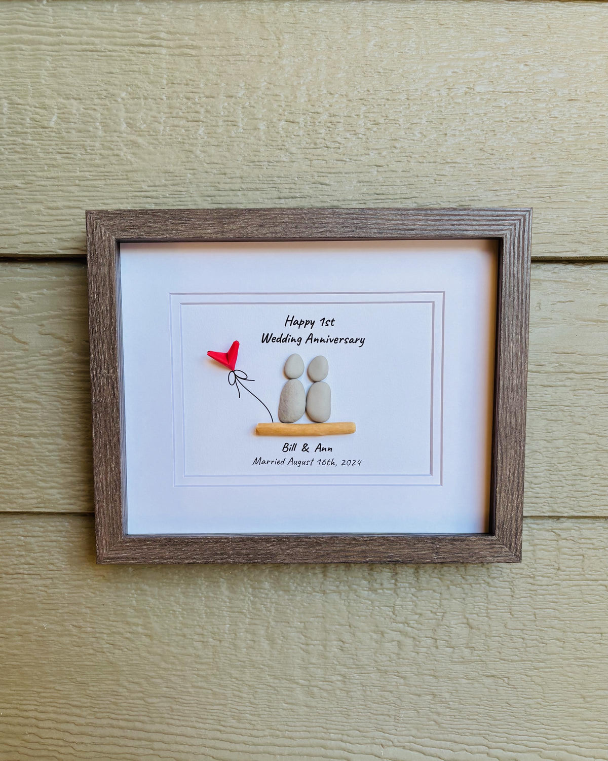 1st Wedding Anniversary Pebble Art | Paper Anniversary Gift With Red Heart