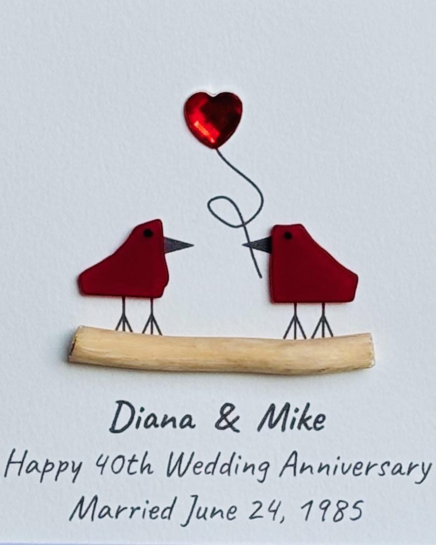 Ruby Wedding Anniversary | 40th Anniversary | Unique 40th Anniversary Gift | Gift for Wife, Husband, Parent, Couple | 8x10 Sea Glass Art