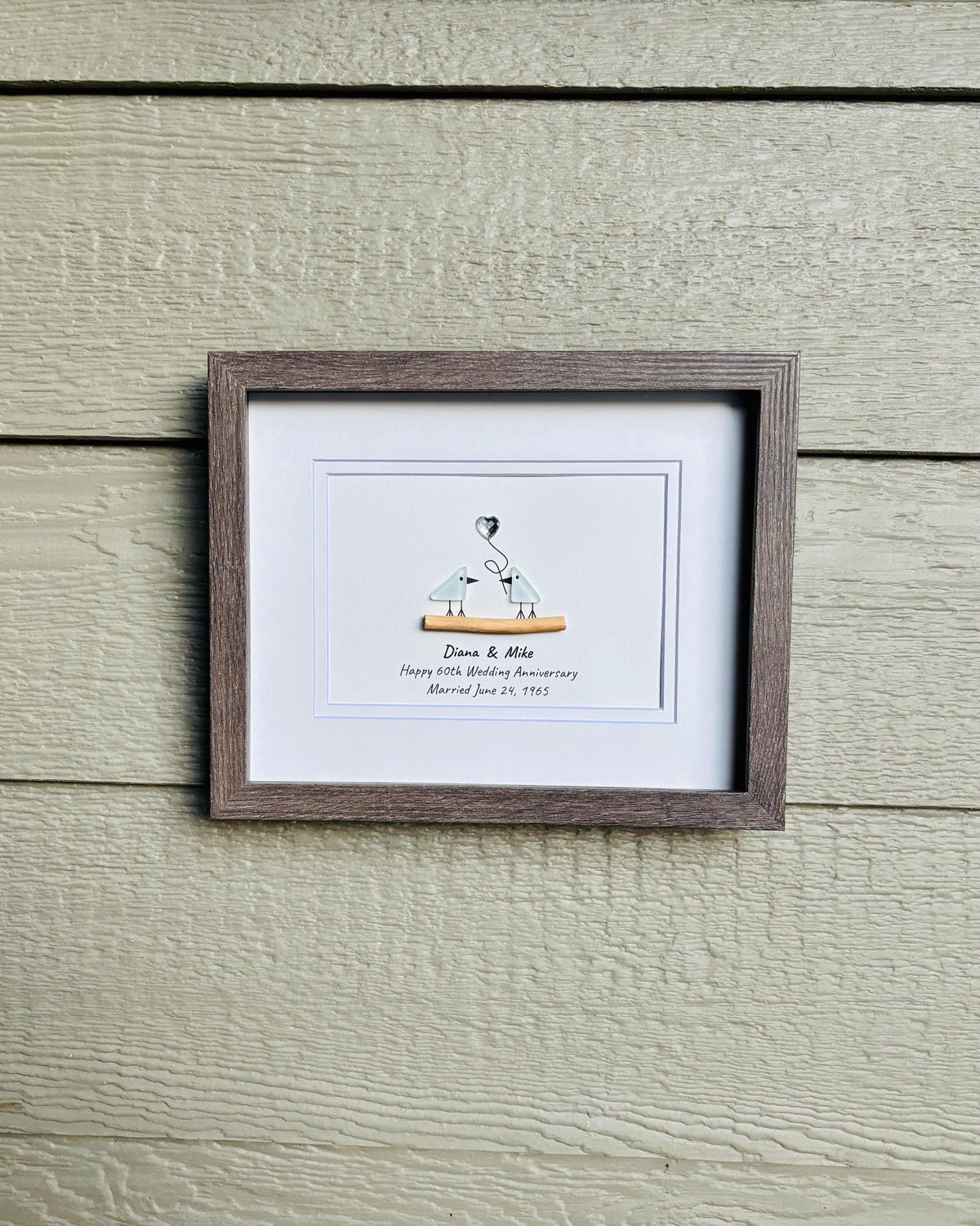 Diamond Wedding Anniversary | 60th Anniversary | Unique 60th Anniversary Gift | Gift for Wife, Husband, Parent, Couple | 8x10 Sea Glass Art