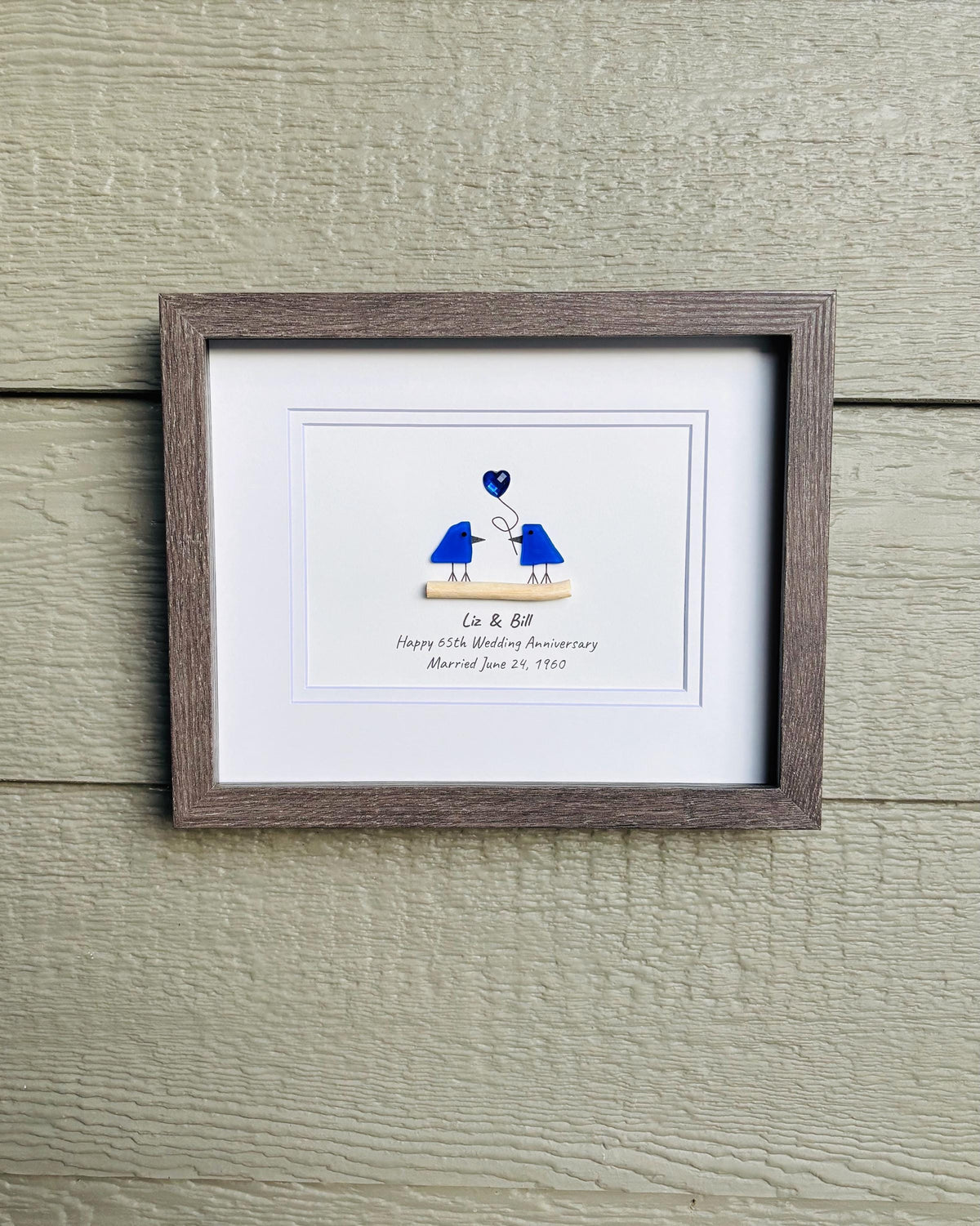 Sapphire Wedding Anniversary | 65th Anniversary | Unique 65th Anniversary Gift | Gift for Wife, Husband, Parent, Couple | 8x10 Sea Glass Art