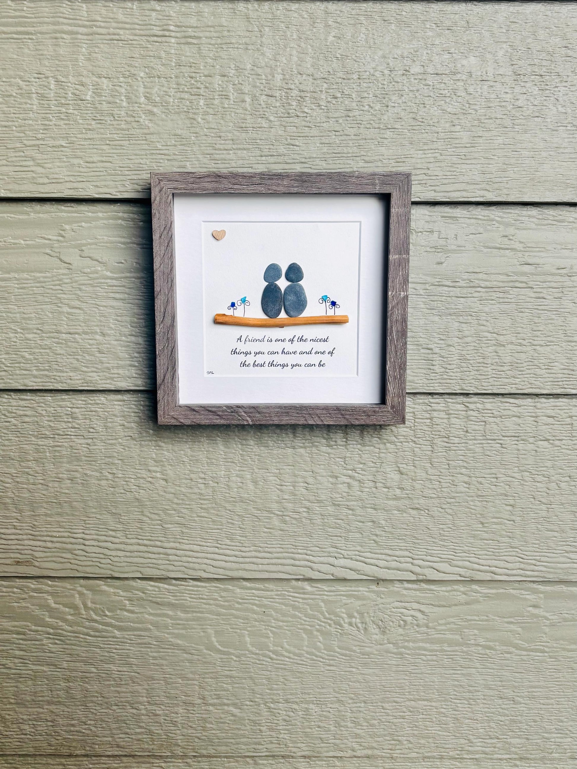 Friendship Pebble Art | Best-Friend Gift | Sea Glass & Driftwood Artwork | Inspirational Quote Frame