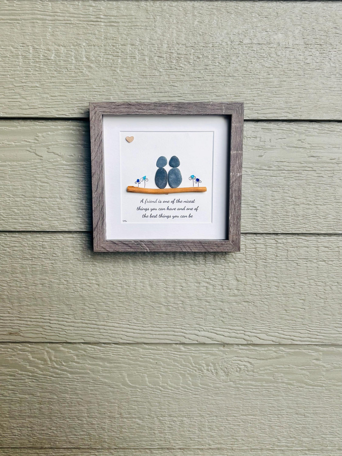 Friendship Pebble Art | Best-Friend Gift | Sea Glass & Driftwood Artwork | Inspirational Quote Frame
