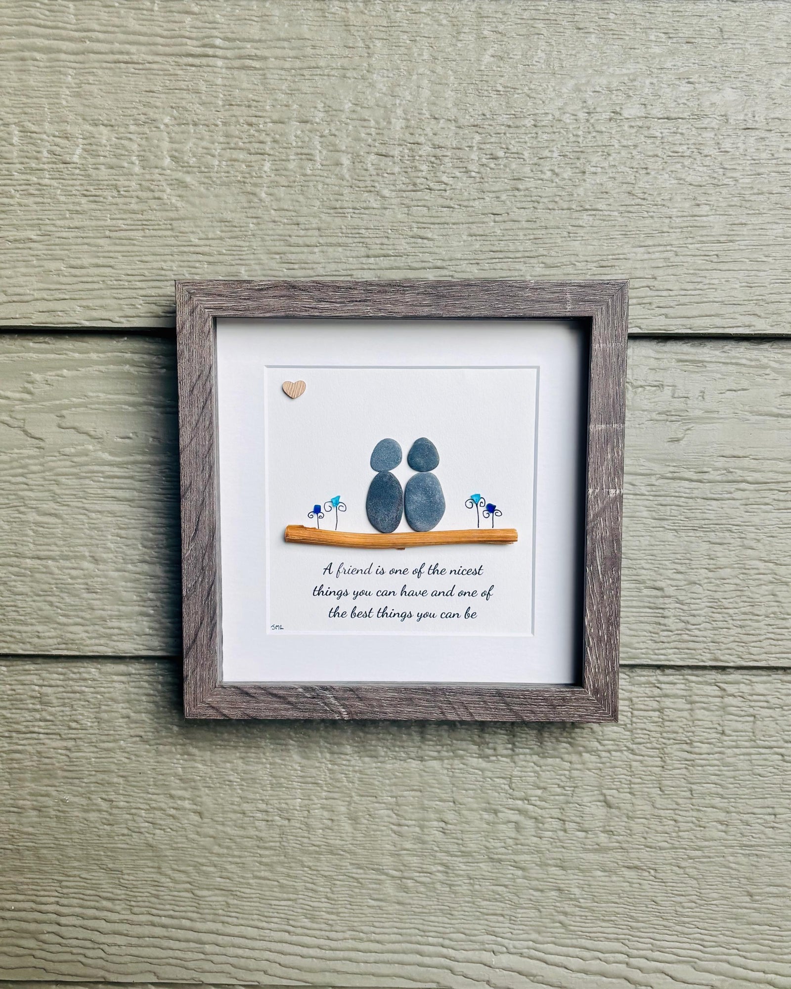 Friendship Pebble Art | Best-Friend Gift | Sea Glass & Driftwood Artwork | Inspirational Quote Frame
