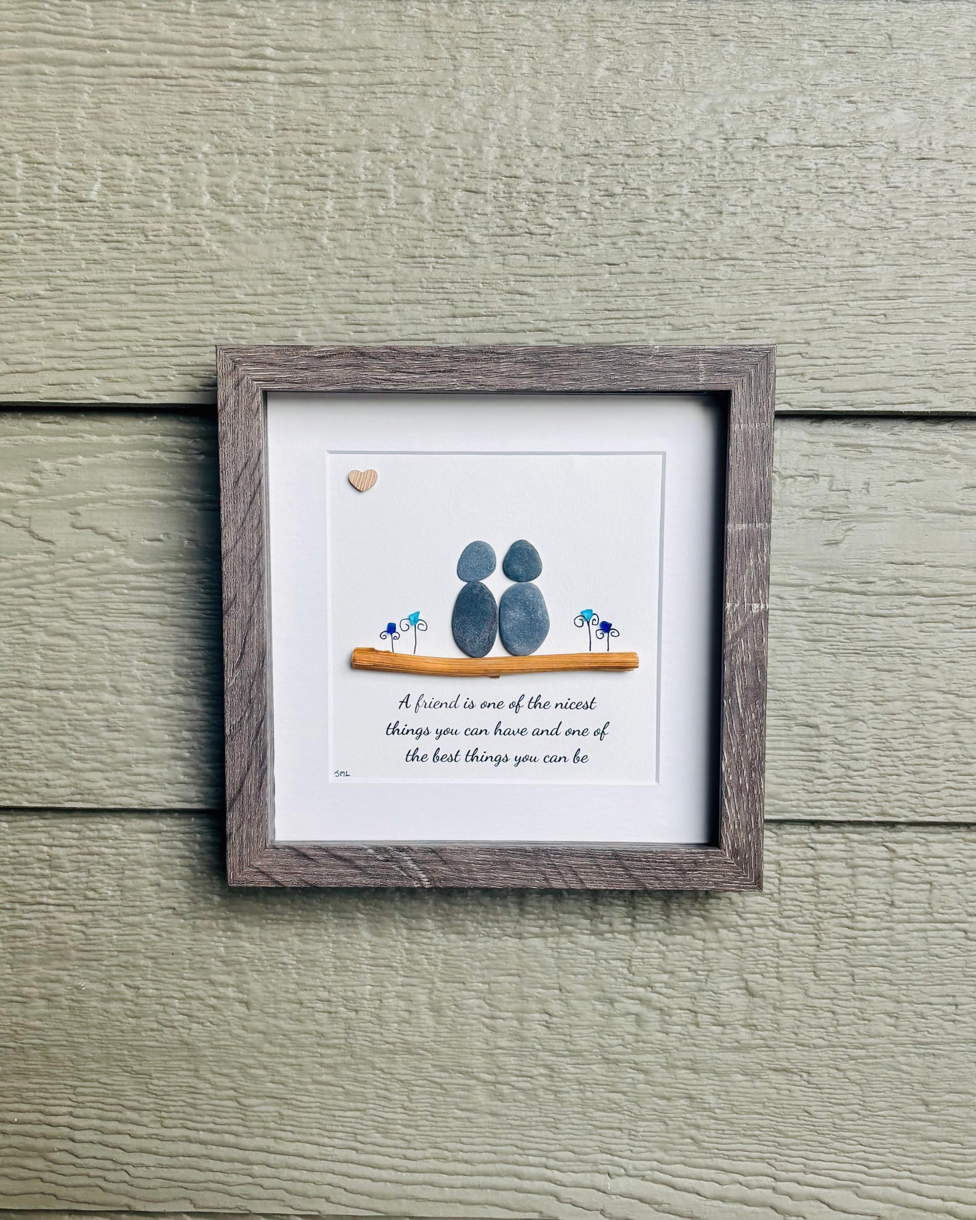 Friendship Pebble Art | Best-Friend Gift | Sea Glass & Driftwood Artwork | Inspirational Quote Frame