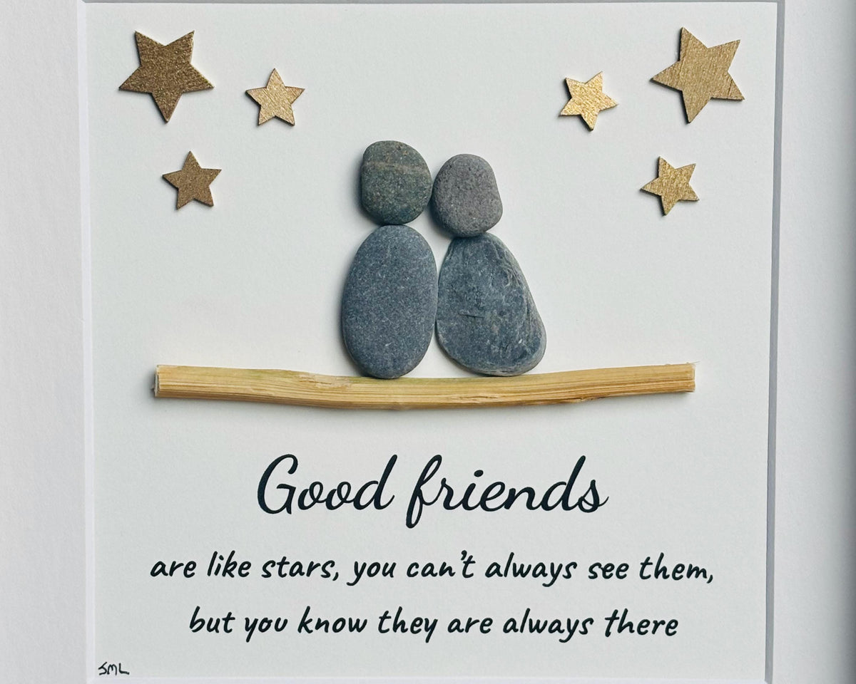 Good Friends Are Like Stars, Framed Pebble Art Friendship Gift (9x9”)