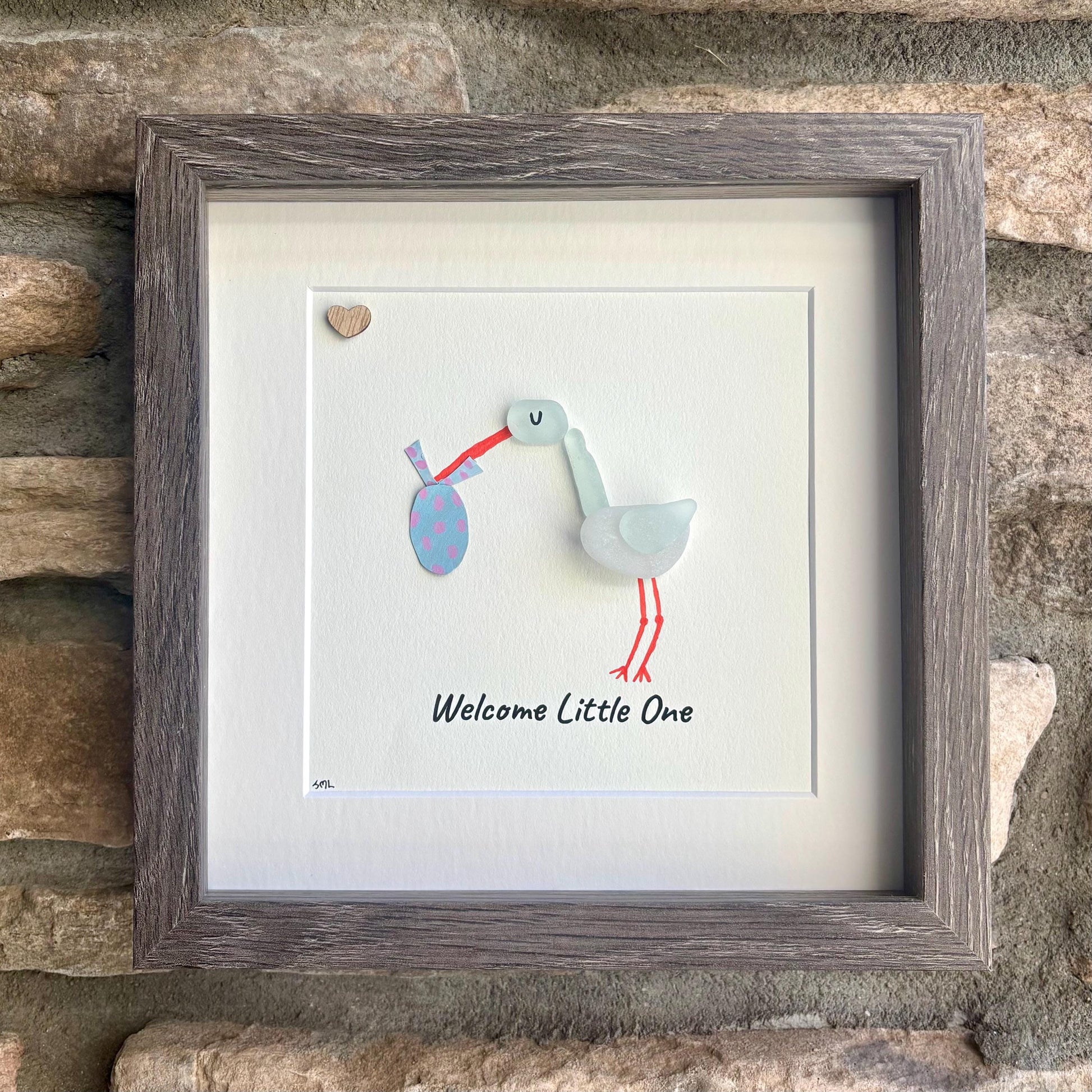 Handmade Stork Sea Glass Artwork | New Baby Gift | Welcome Little One