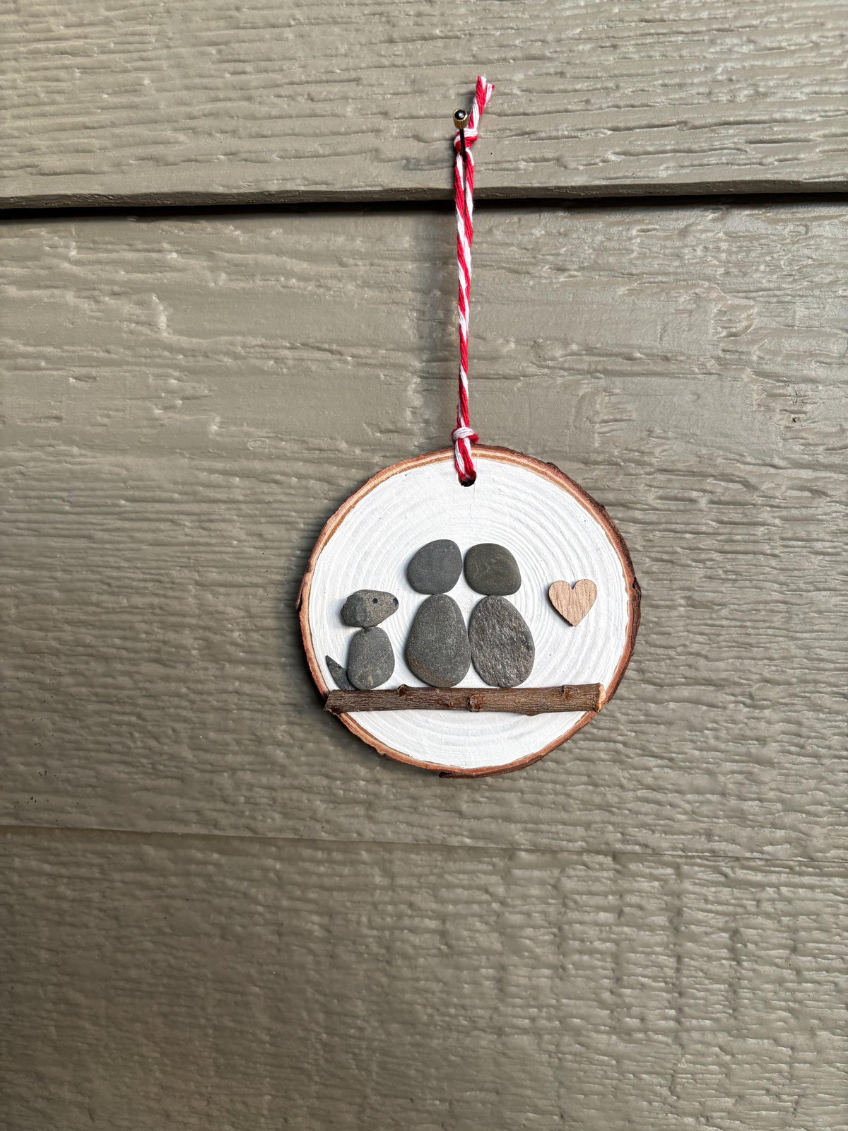 Pebble Art Couple Ornament With Dog | Handmade Pet Lovers Holiday Gift
