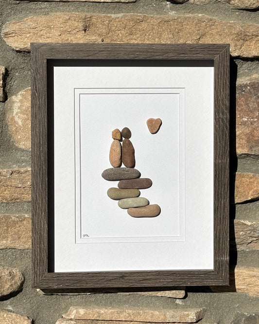 Couple on Stone Steps Pebble Art, 8x10"
