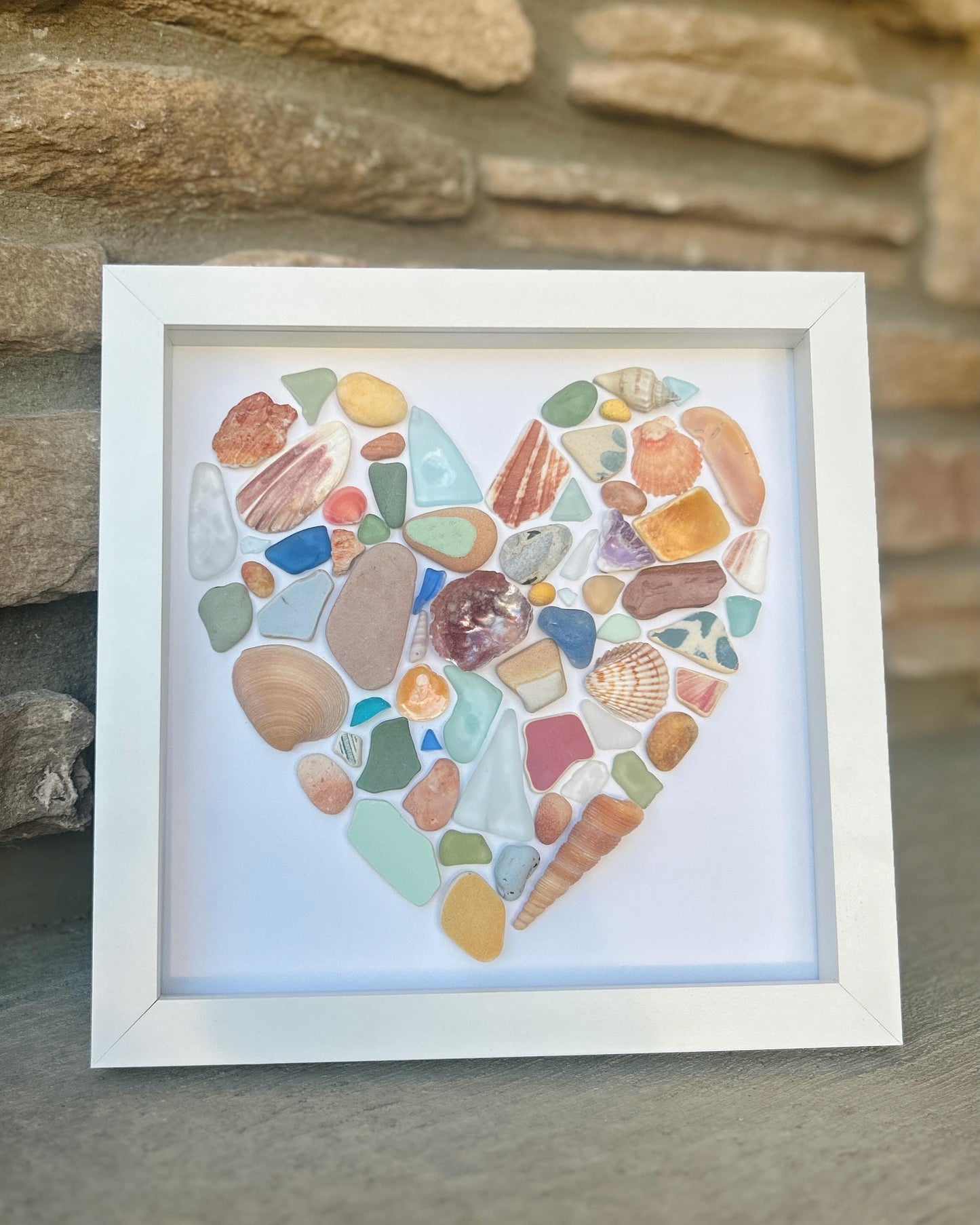 Sea Glass Heart Art | Scottish Shell & Pottery Mosaic, Coastal Decor