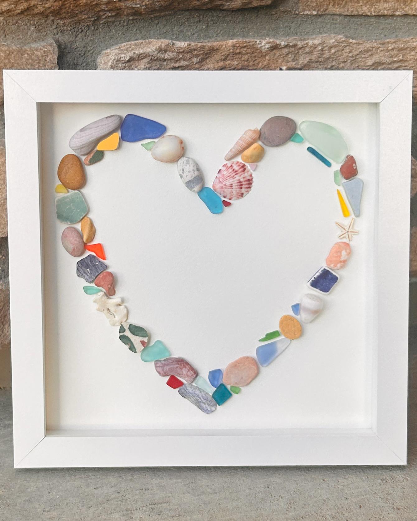 Seaglass Heart Collage, Framed Beach Decor, Scottish Coastal Art