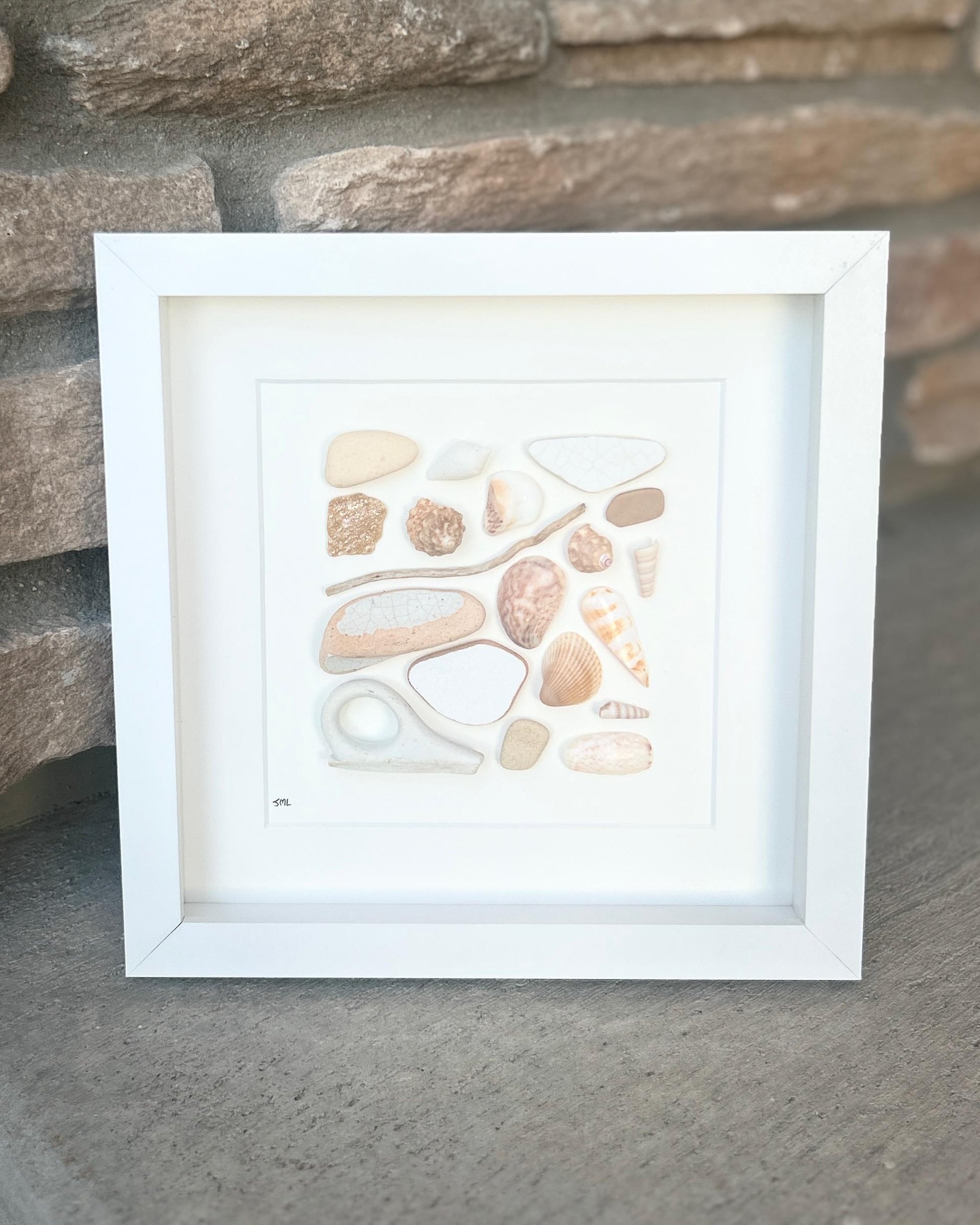 Sea Glass & Shell Collage | 8x8 Handmade Coastal Decor