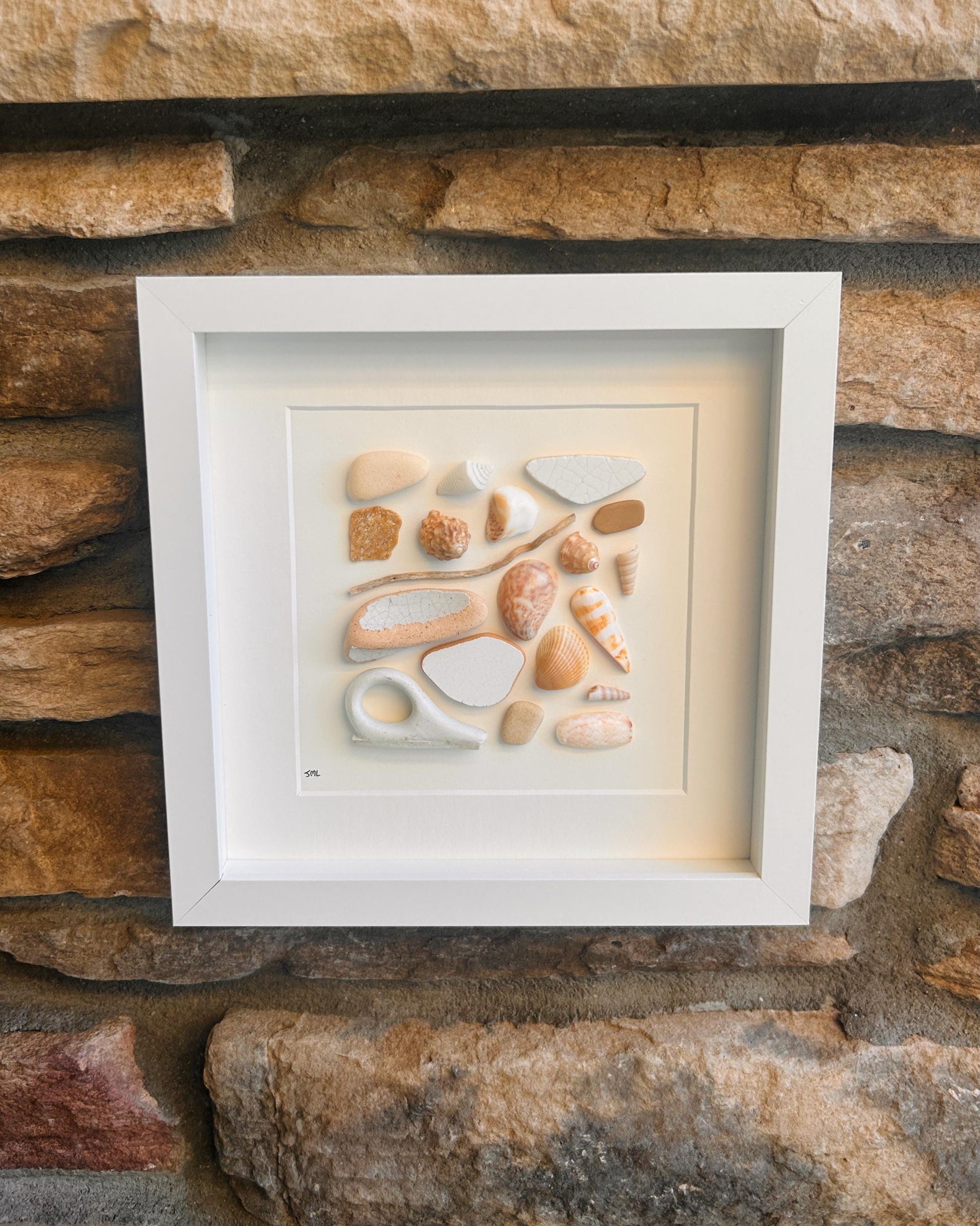 Sea Glass & Shell Collage | 8x8 Handmade Coastal Decor