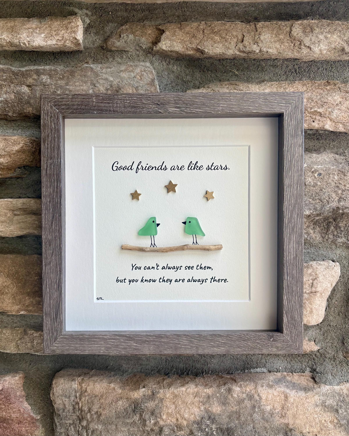 Good Friends Are Like Stars, Framed Sea Glass Art Gift for Close Friend (9x9”)