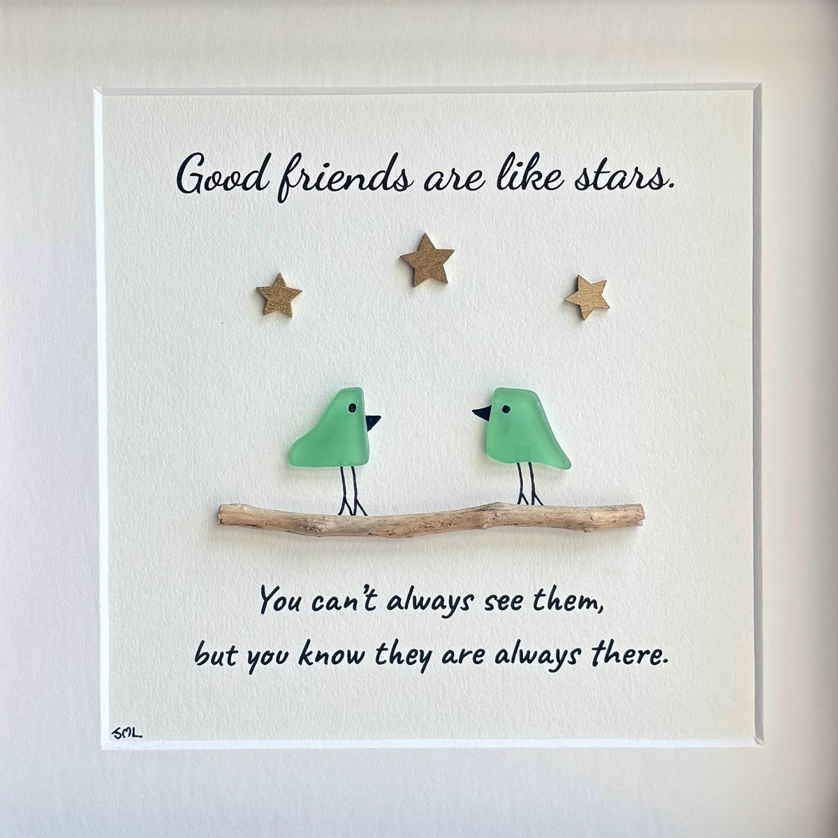 Good Friends Are Like Stars, Framed Sea Glass Art Gift for Close Friend (9x9”)