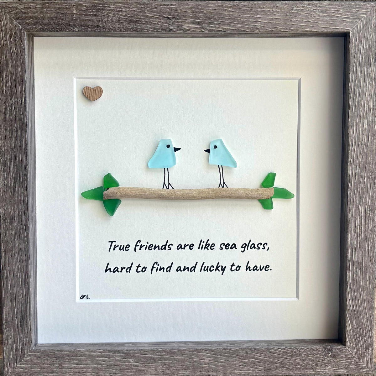 Handmade Sea Glass Friendship Gift With Quote | Original 8x8 Framed Art for Close Friend