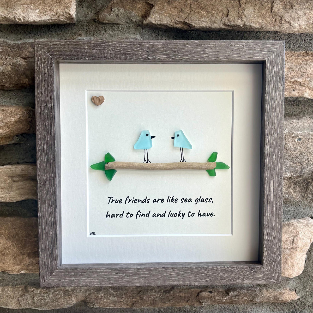 Handmade Sea Glass Friendship Gift With Quote | Original 8x8 Framed Art for Close Friend