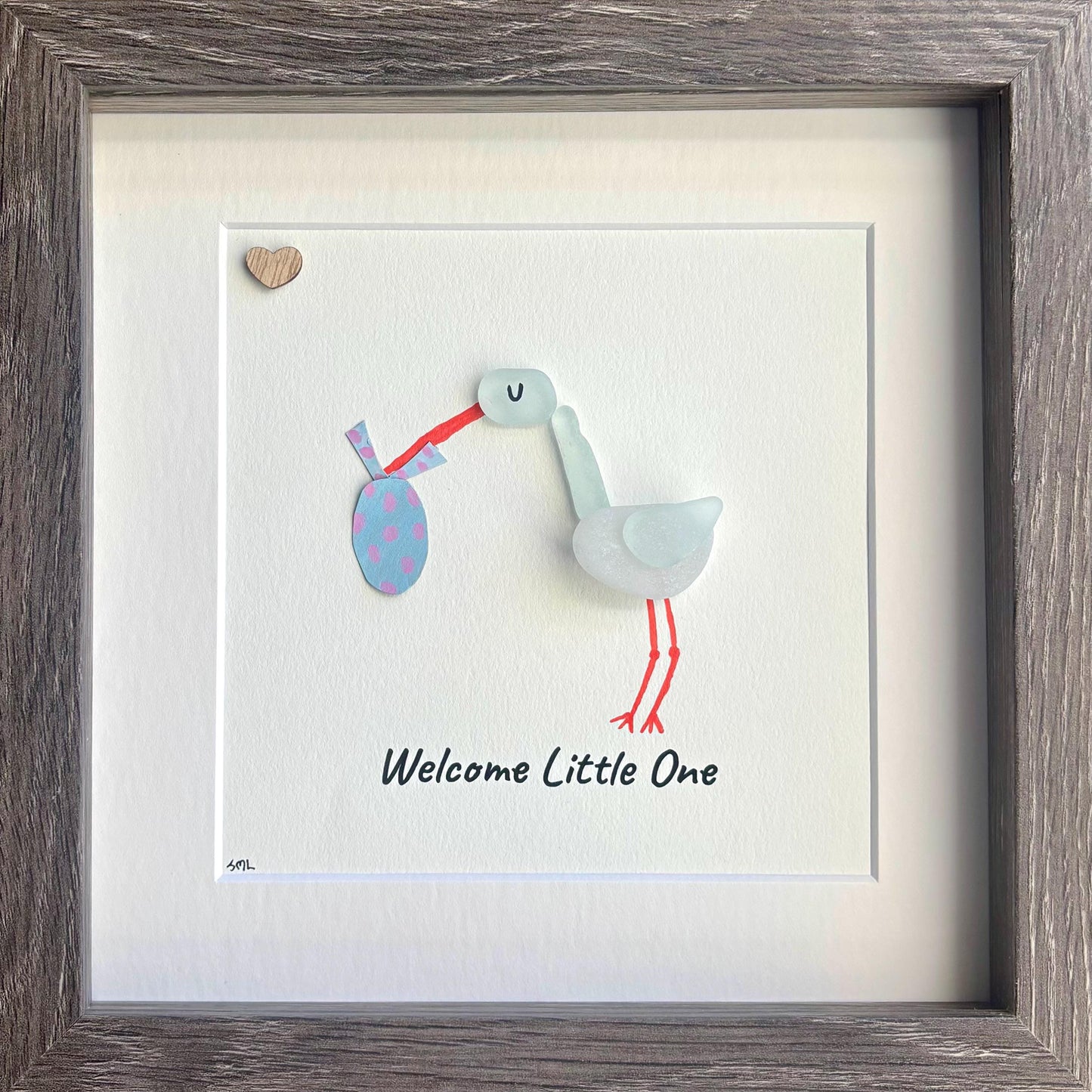 Handmade Stork Sea Glass Artwork | New Baby Gift | Welcome Little One