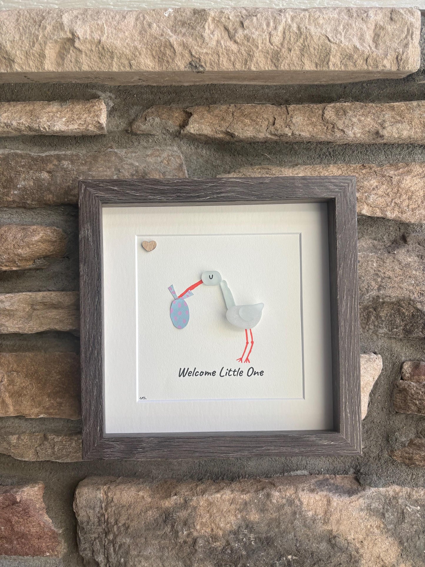 Handmade Stork Sea Glass Artwork | New Baby Gift | Welcome Little One