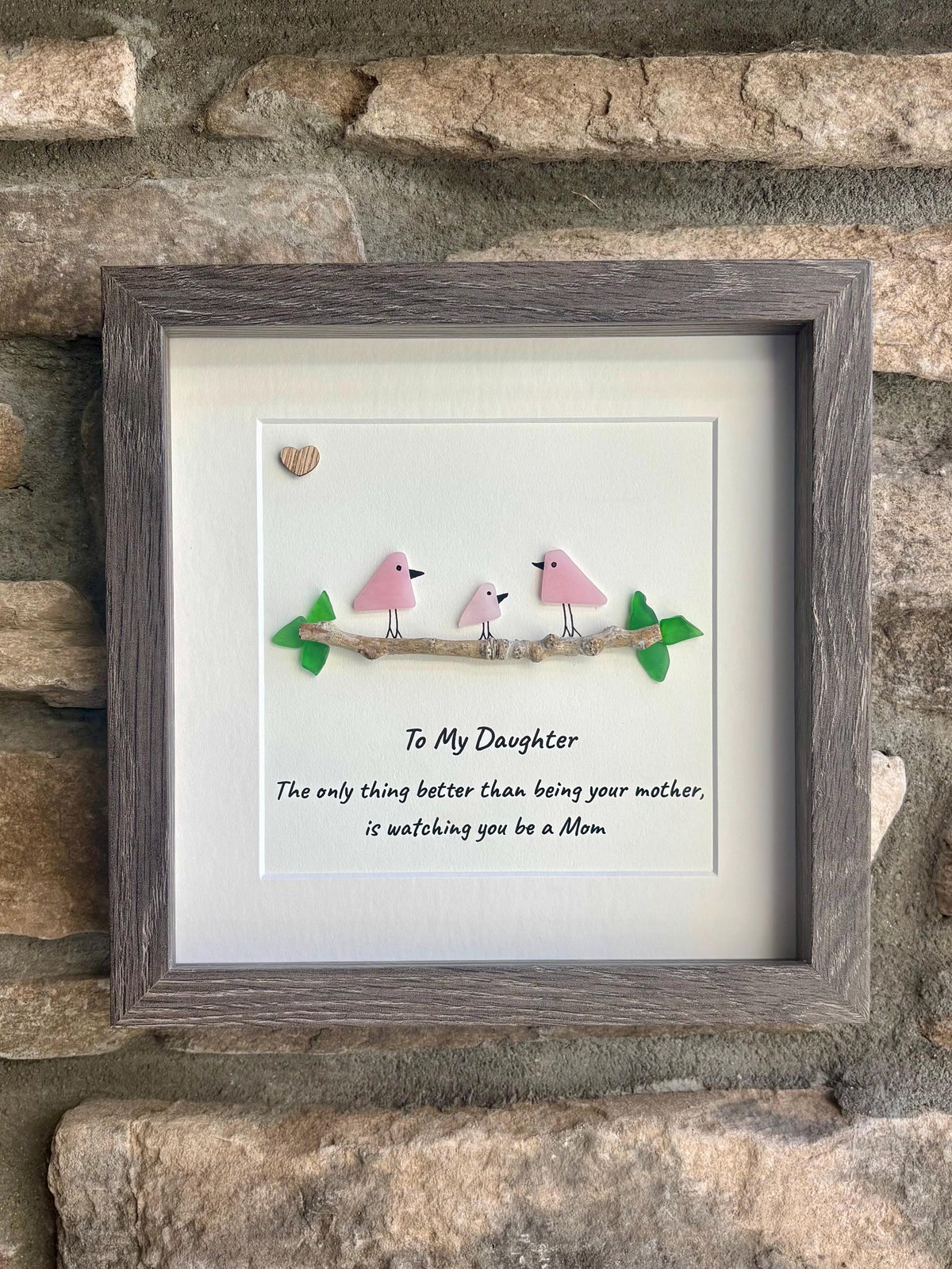 Gift for Daughter Who is a Mom, Framed 8x8 Sea Glass Art Captioned “The only thing better than being your mother, is watching you be a Mom"