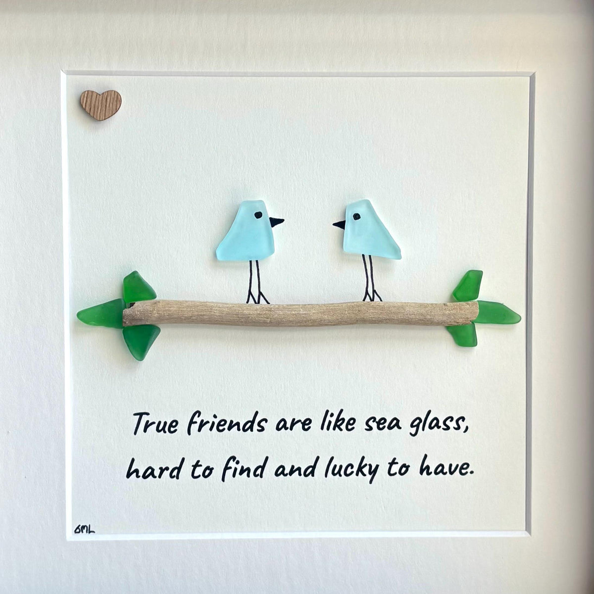 Handmade Sea Glass Friendship Gift With Quote | Original 8x8 Framed Art for Close Friend